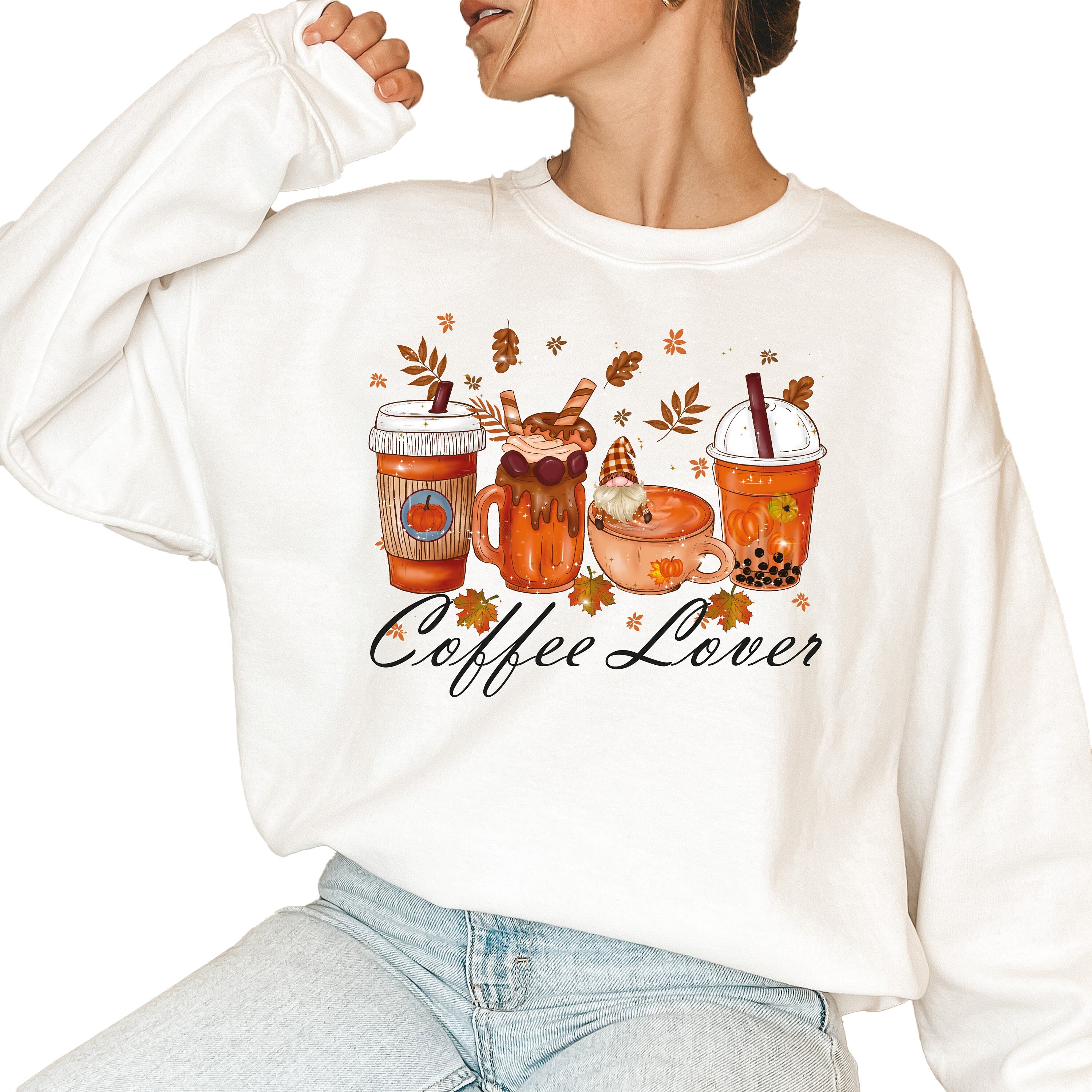 Custom Fall Coffee Sweatshirt, Cute Fall Sweatshirt, Thanksgiving Sweatshirt, Halloween Sweatshirt, Gift Coffee Lover Sweatshirt
