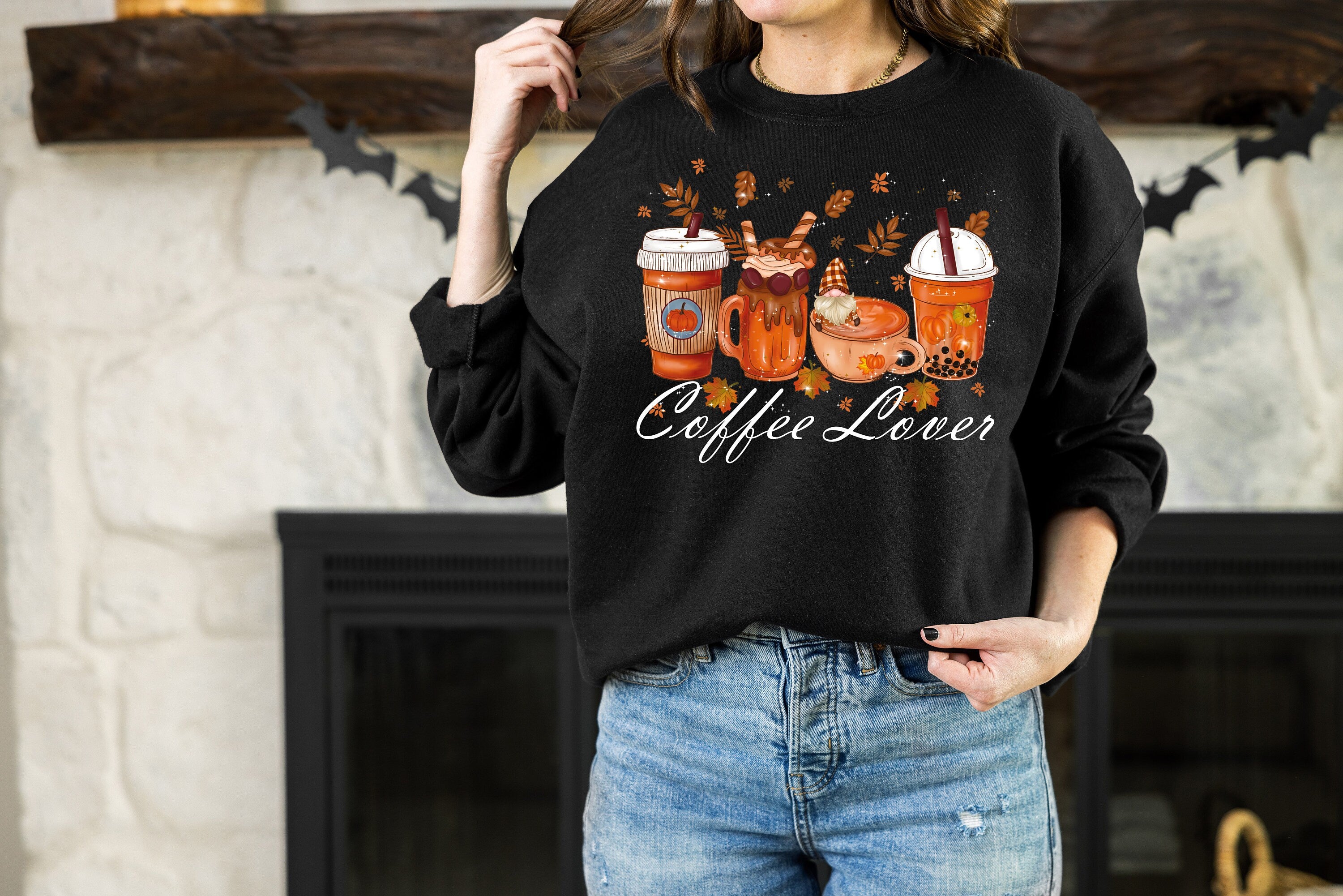 Custom Fall Coffee Sweatshirt, Cute Fall Sweatshirt, Thanksgiving Sweatshirt, Halloween Sweatshirt, Gift Coffee Lover Sweatshirt