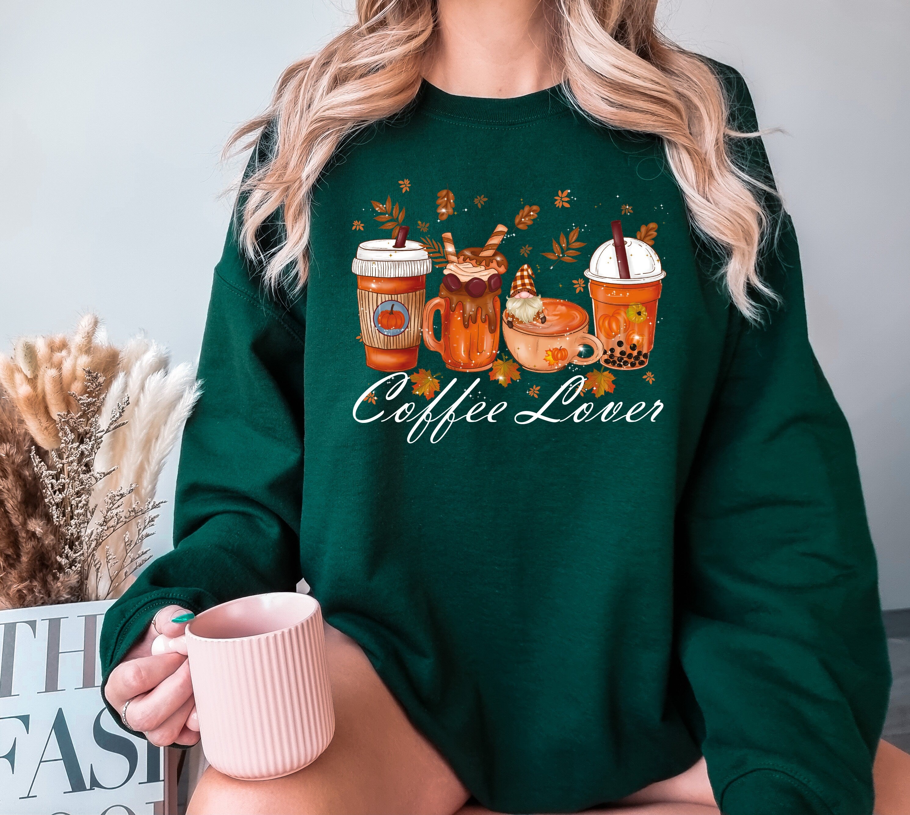 Custom Fall Coffee Sweatshirt, Cute Fall Sweatshirt, Thanksgiving Sweatshirt, Halloween Sweatshirt, Gift Coffee Lover Sweatshirt
