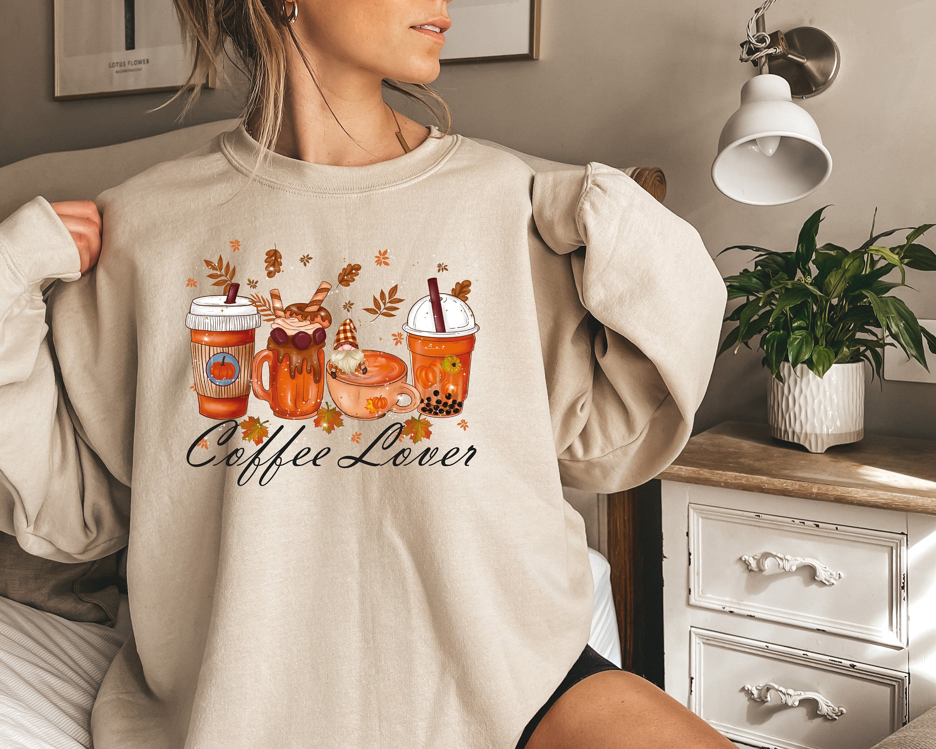 Custom Fall Coffee Sweatshirt, Cute Fall Sweatshirt, Thanksgiving Sweatshirt, Halloween Sweatshirt, Gift Coffee Lover Sweatshirt