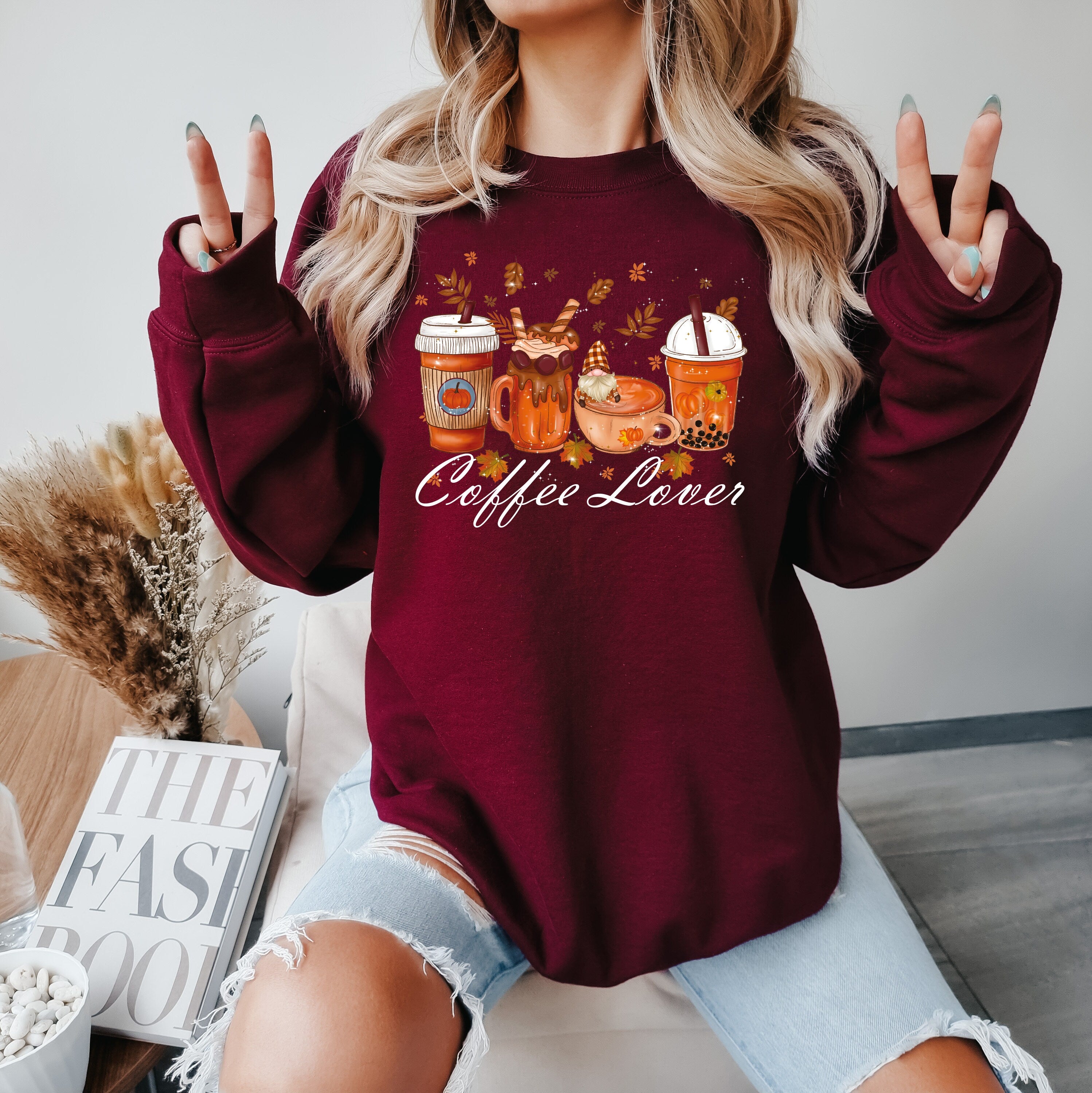 Custom Fall Coffee Sweatshirt, Cute Fall Sweatshirt, Thanksgiving Sweatshirt, Halloween Sweatshirt, Gift Coffee Lover Sweatshirt