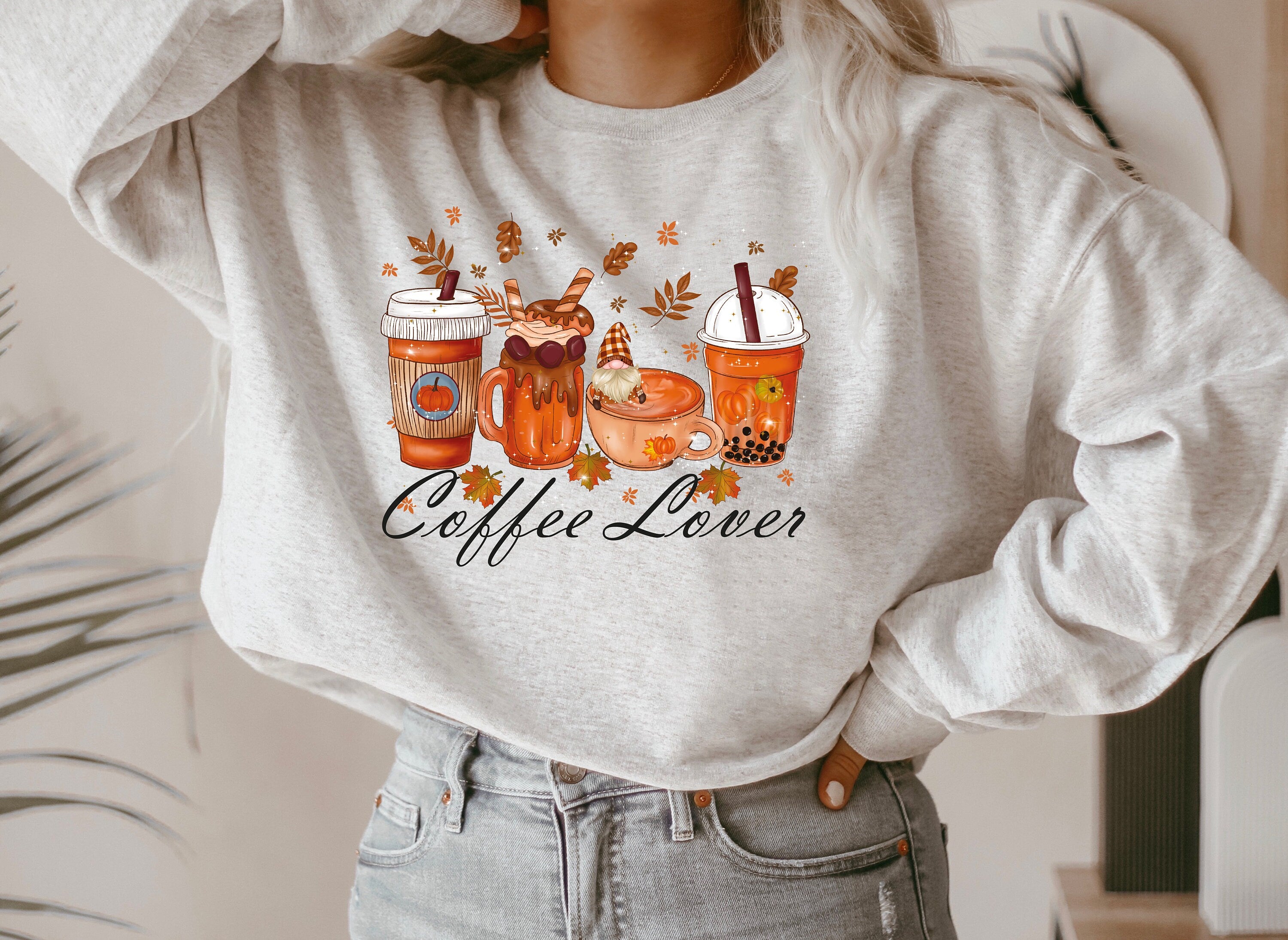 Custom Fall Coffee Sweatshirt, Cute Fall Sweatshirt, Thanksgiving Sweatshirt, Halloween Sweatshirt, Gift Coffee Lover Sweatshirt