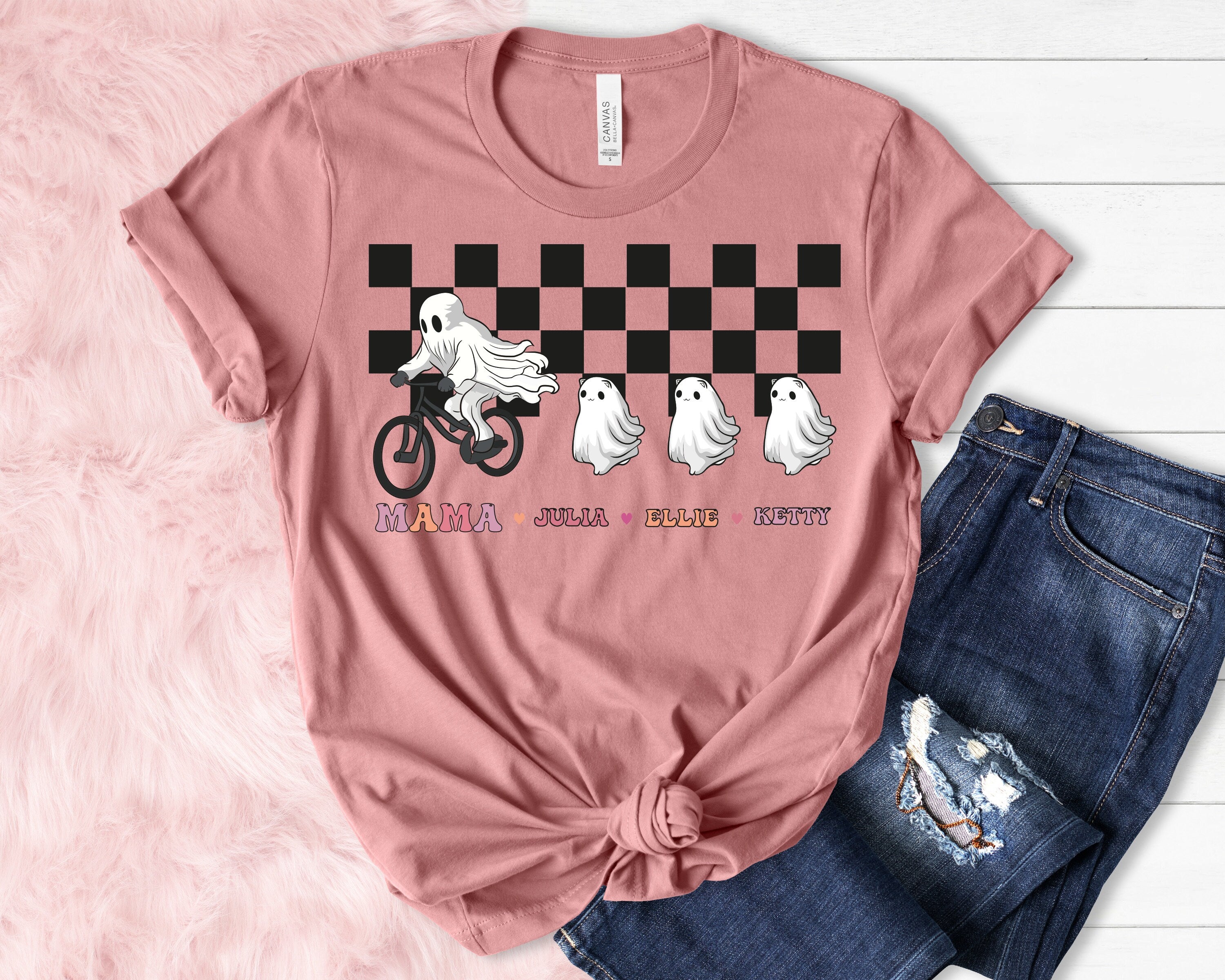 Custom Ghost Kids Names,Bicycle Lover,Custom Mama Halloween Sweater - Mama And Kids Name Hoodie,Custom Mama And Kids Ghost Sweatshirt