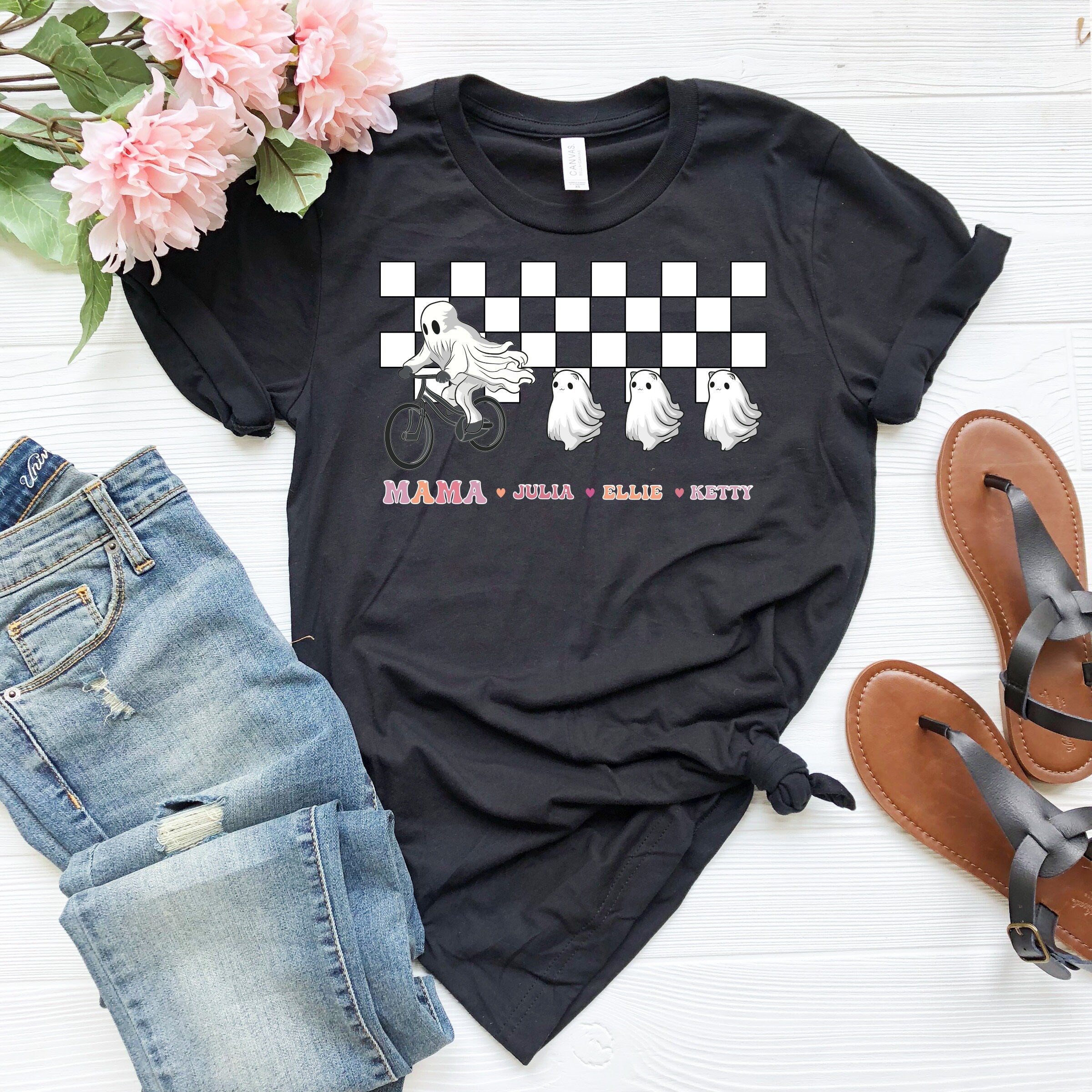 Custom Ghost Kids Names,Bicycle Lover,Custom Mama Halloween Sweater - Mama And Kids Name Hoodie,Custom Mama And Kids Ghost Sweatshirt