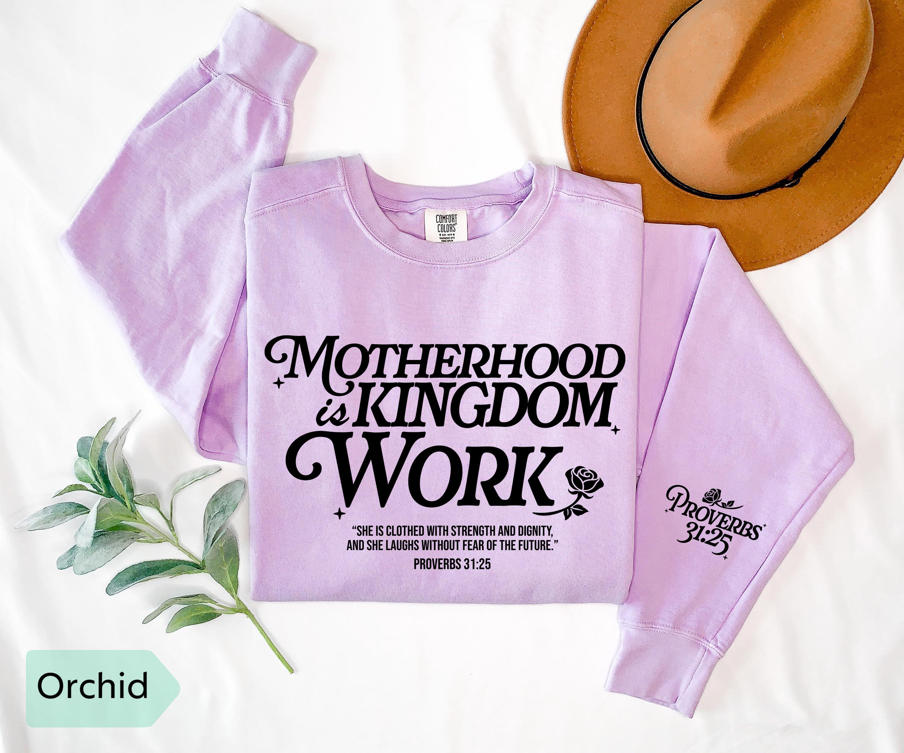 Comfort Colors® Motherhood is Kingdom Work Sweatshirt, Christian Mothers Day Shirt, Bible Shirt, Mother Gift, Retro Christian Mom Crewneck