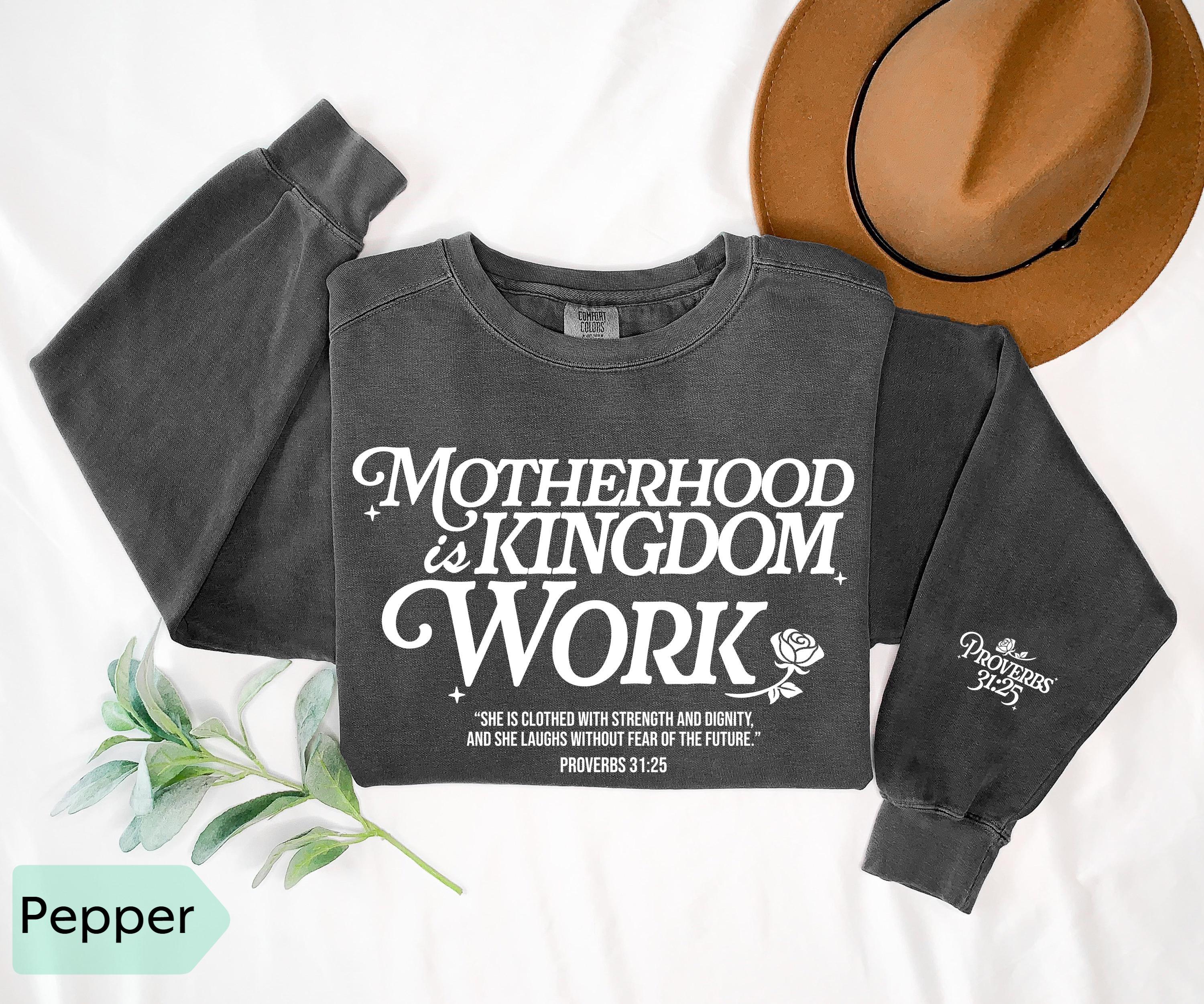Comfort Colors® Motherhood is Kingdom Work Sweatshirt, Christian Mothers Day Shirt, Bible Shirt, Mother Gift, Retro Christian Mom Crewneck