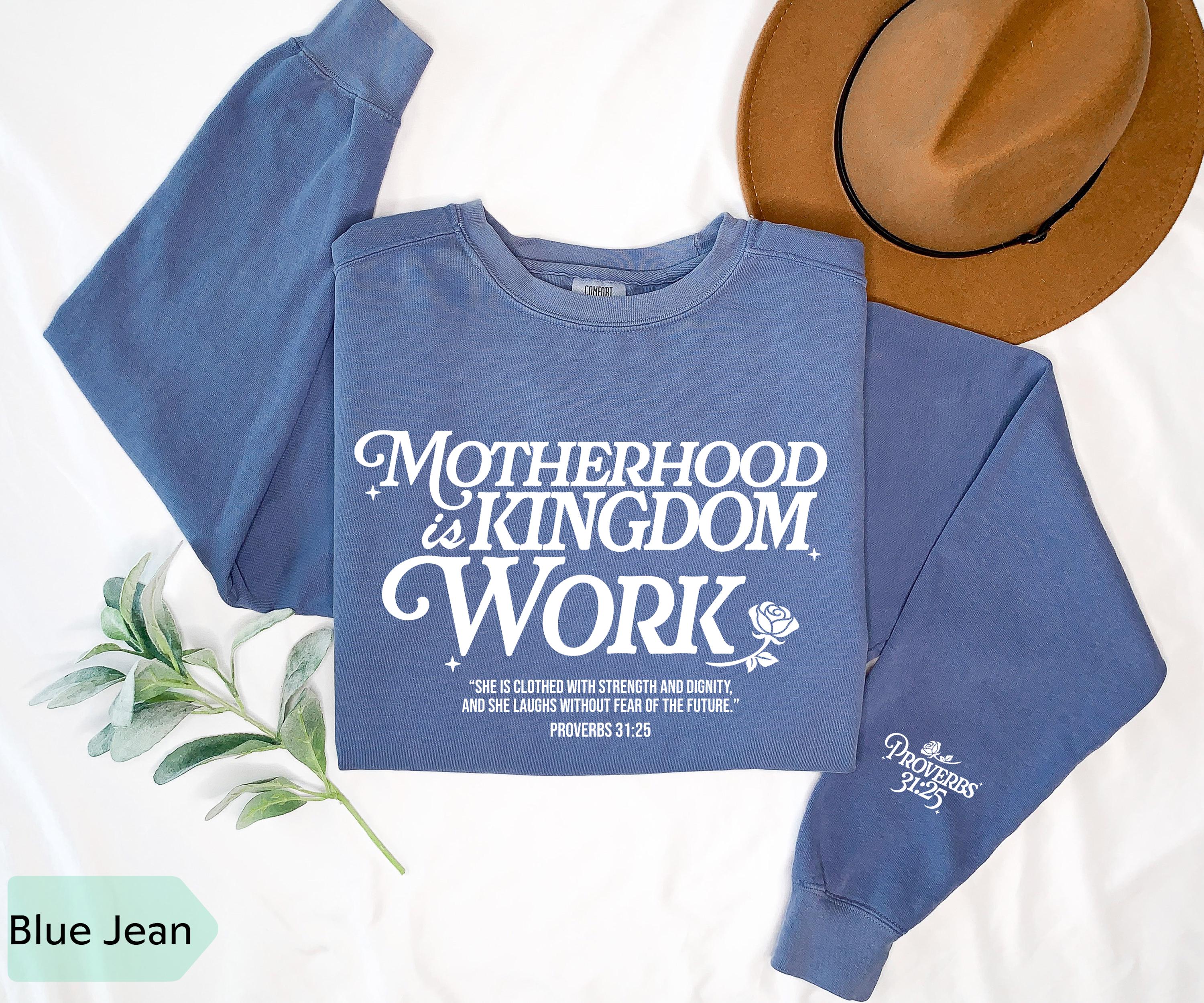 Comfort Colors® Motherhood is Kingdom Work Sweatshirt, Christian Mothers Day Shirt, Bible Shirt, Mother Gift, Retro Christian Mom Crewneck