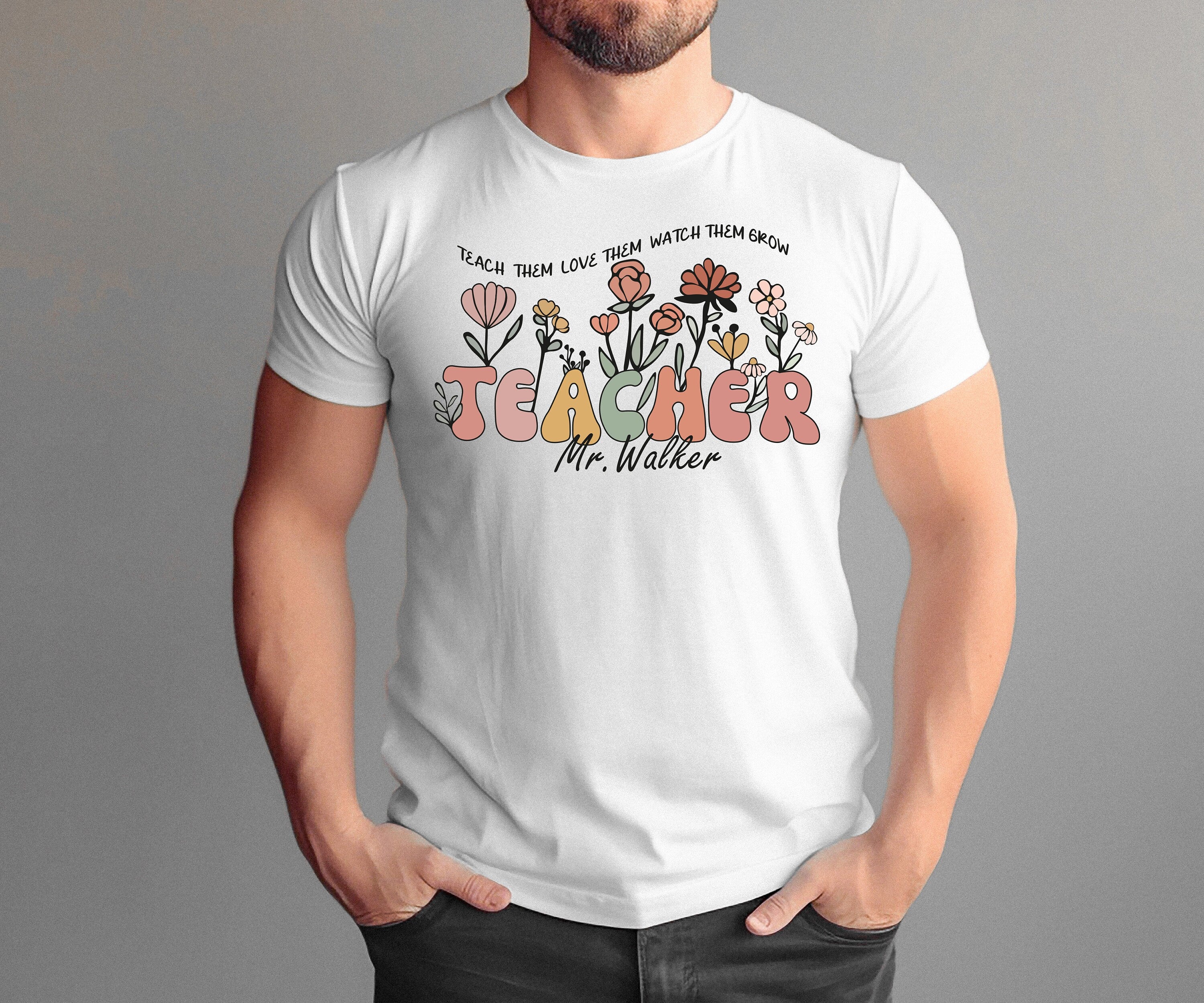 Customized Floral Teacher Shirt, Back to School Teacher Shirt, Personalized Teacher Mrs Name Shirt, Kindergarten Teacher Tee, Teacher Gift