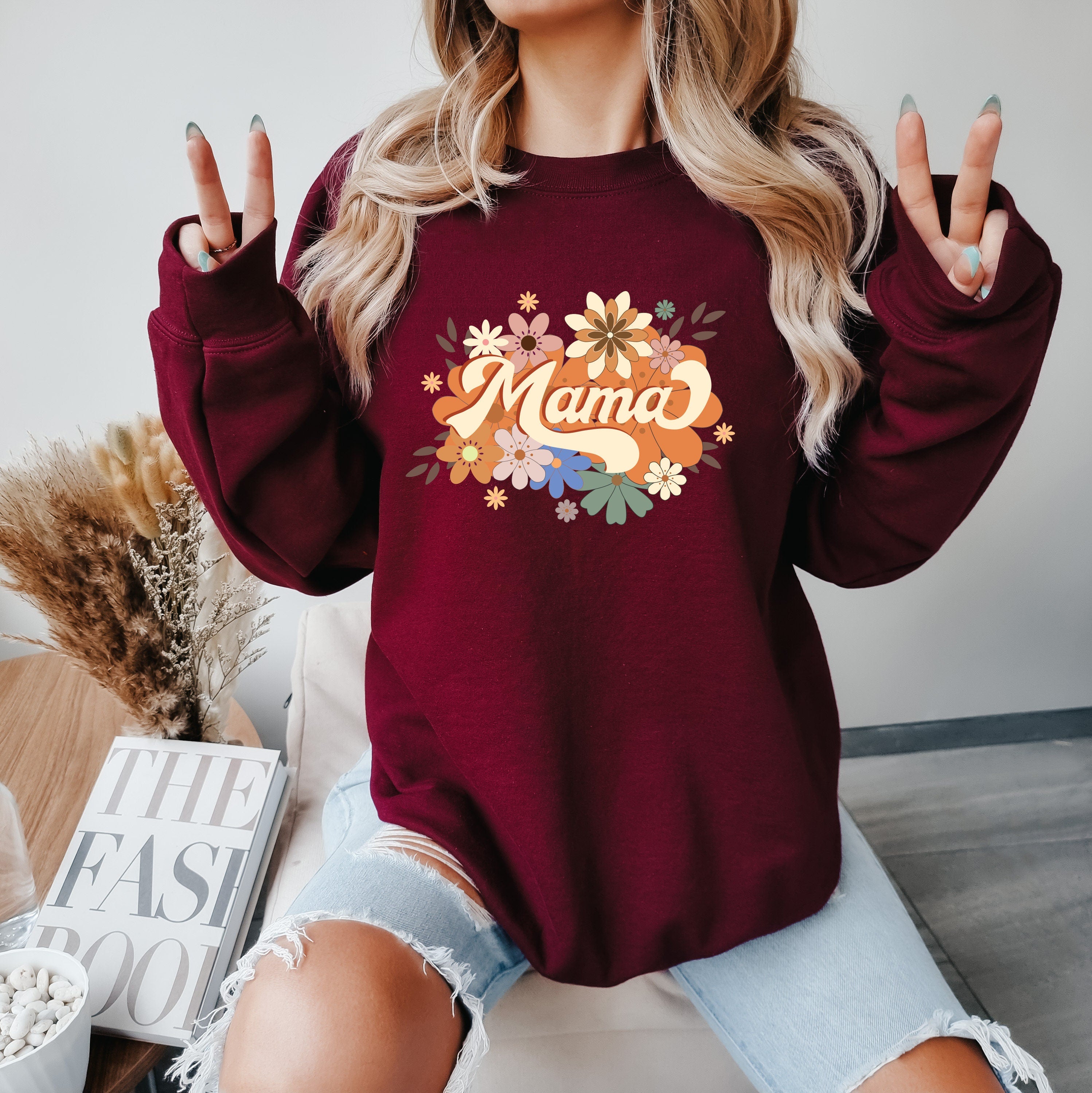 Mama Flower Sweatshirt, Mama Gift Sweatshirt, Ladies long Sleeve, Gift for Mom, Floral Mom Shirt, Pregnancy Announcement , New Mom Shirt
