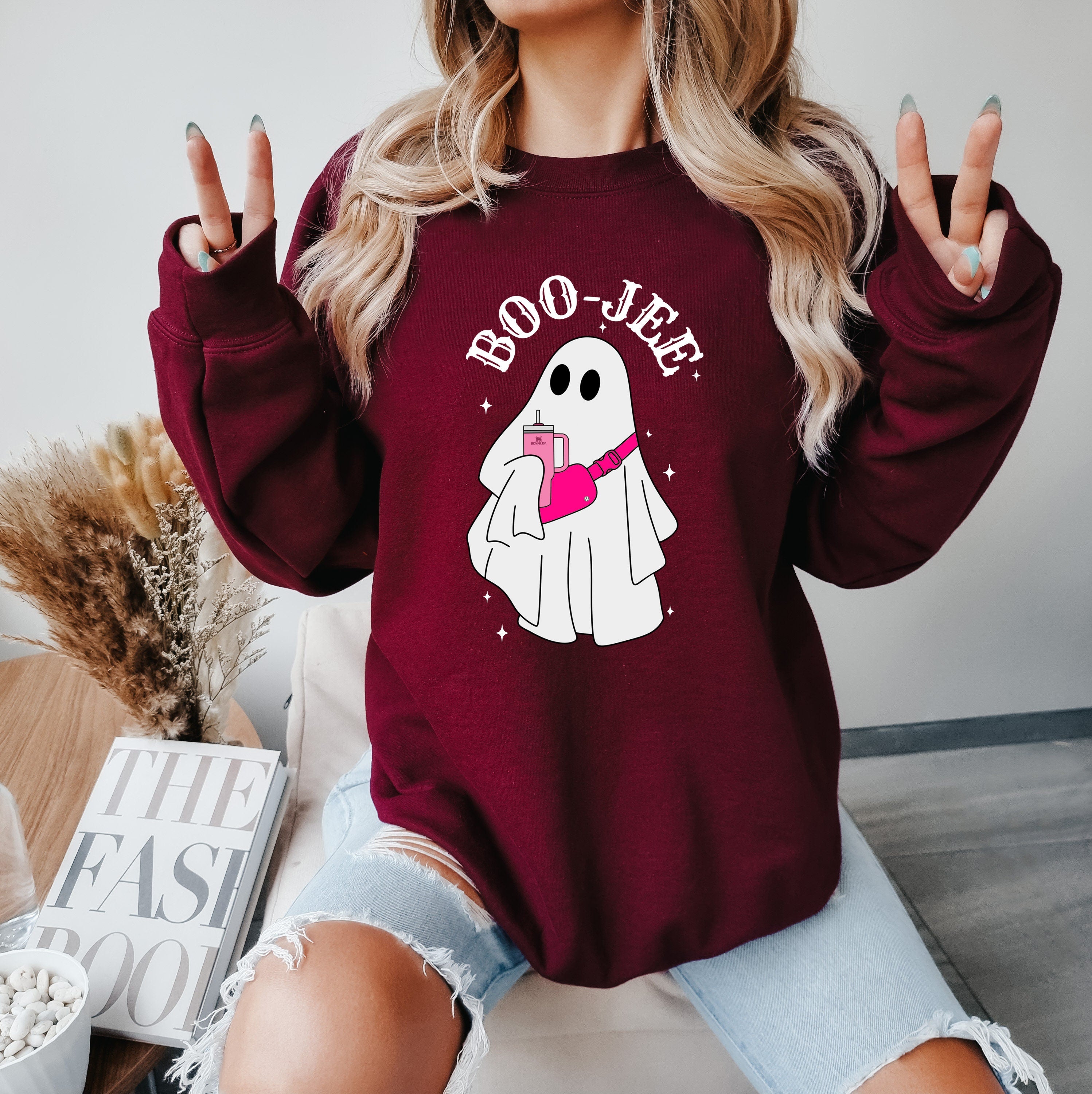 Cute Boo Jee Ghost Sweatshirt, Boo Shirt, Spooky Ghost Sweater, Spooky Season Ghost, Spooky Vibes, Halloween Gifts, Fall Sweatshirt