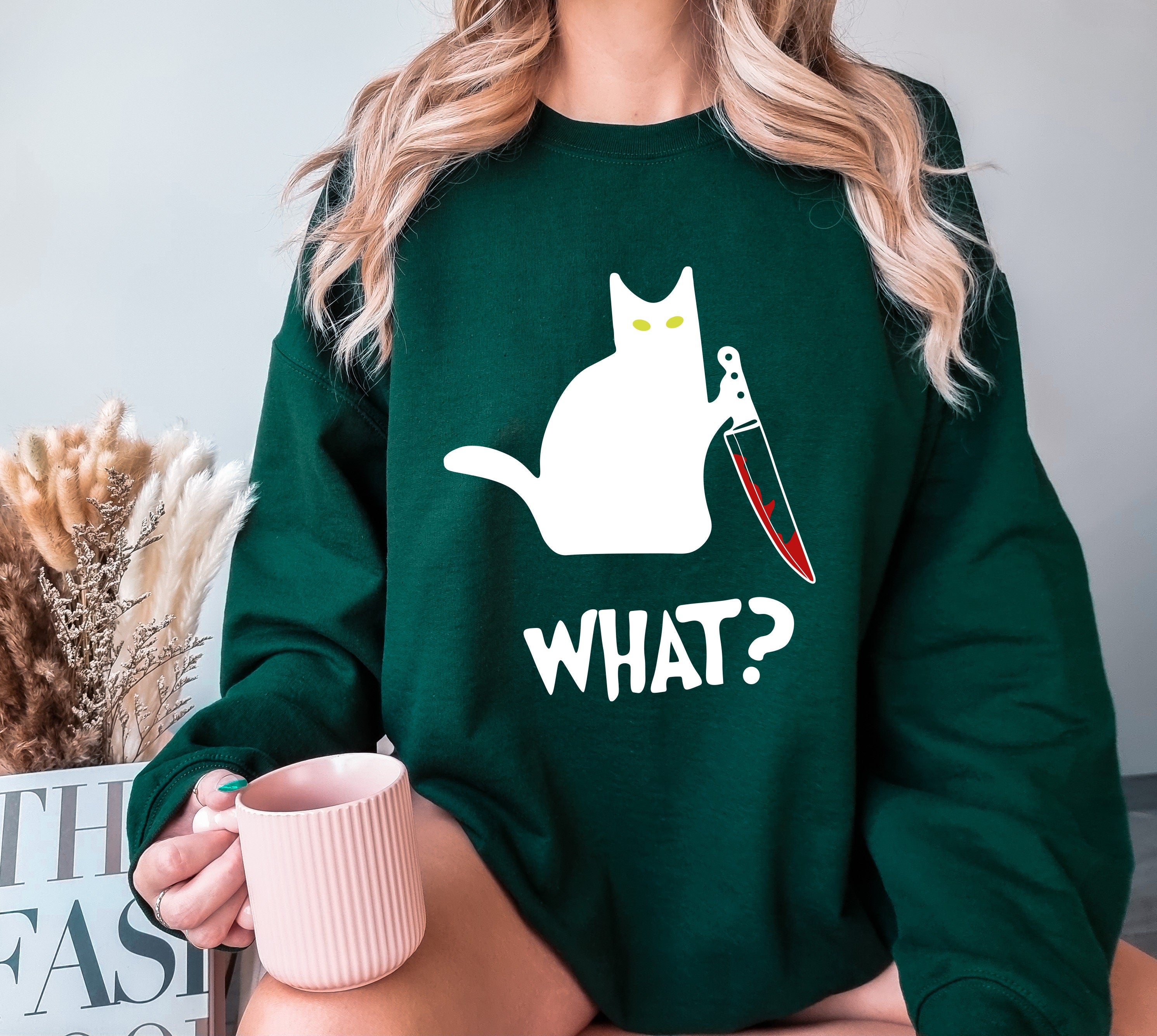 Cat With Knife Sweatshirt,Funny Black Cat tshirts, What Cat Sweatshirt,What Murderous Black Cat Sweatshirt , Killer Cat Graphic Tee