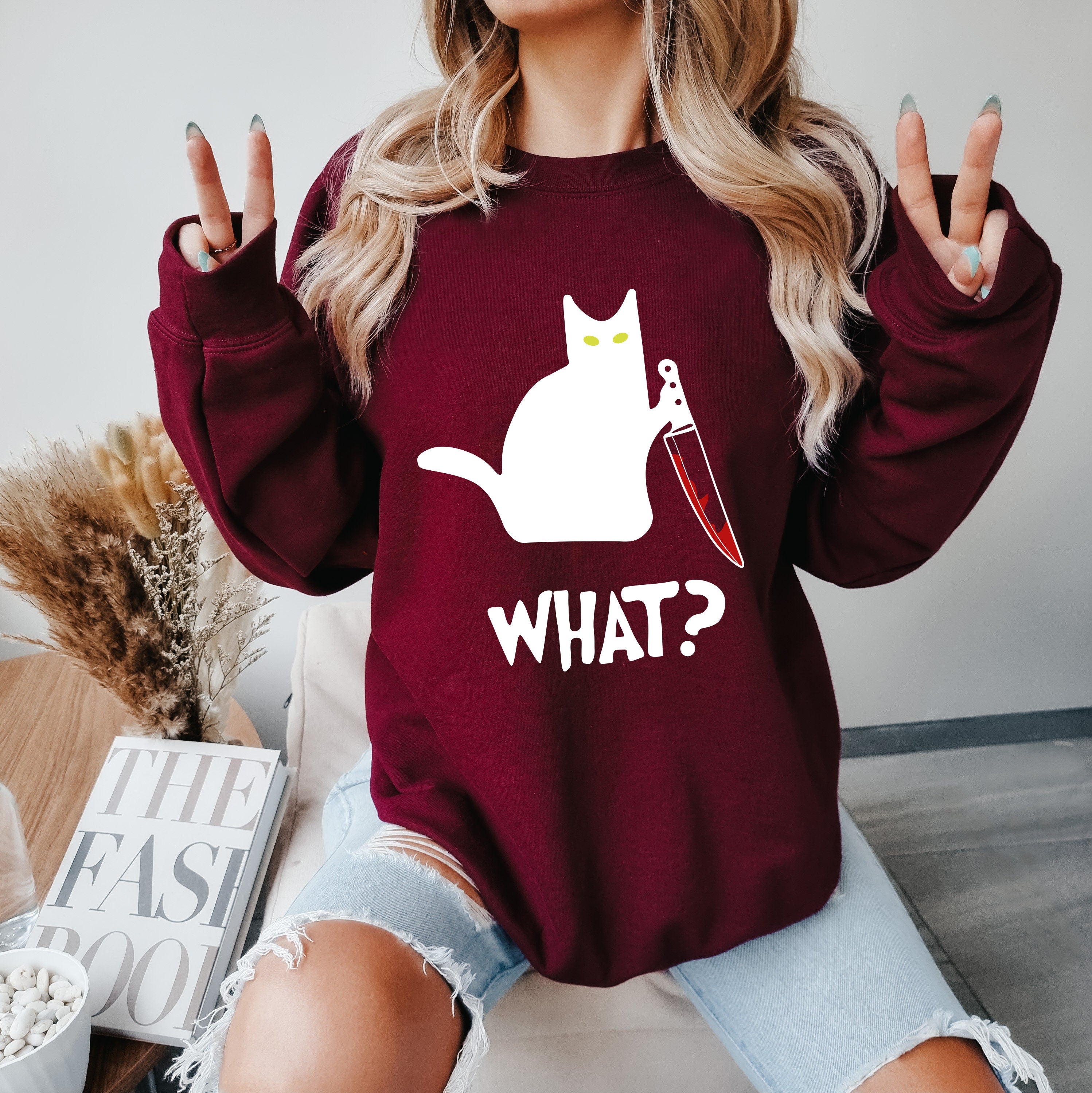 Cat With Knife Sweatshirt,Funny Black Cat tshirts, What Cat Sweatshirt,What Murderous Black Cat Sweatshirt , Killer Cat Graphic Tee