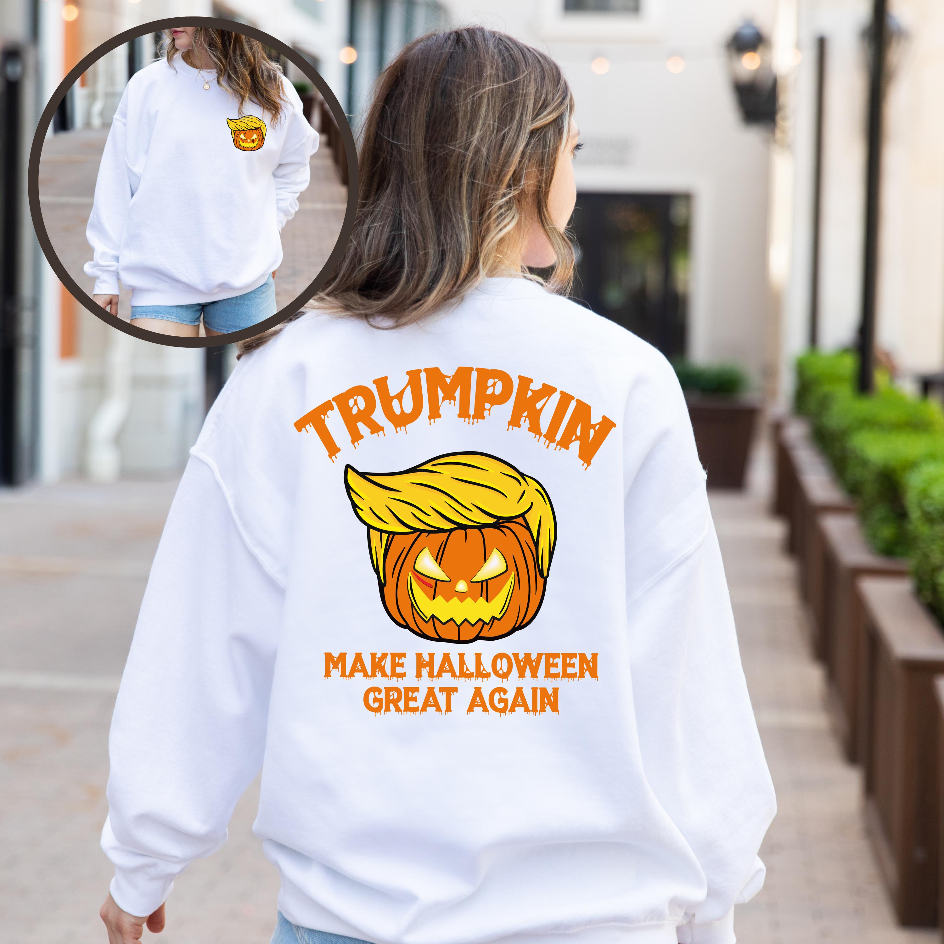 Trumpkin Double Side Sweatshirt, Trump Pumpkin Sweatshirt, Halloween pumpkin Sweatshirt, Halloween Trump Sweatshirt, Political Sweatshirt