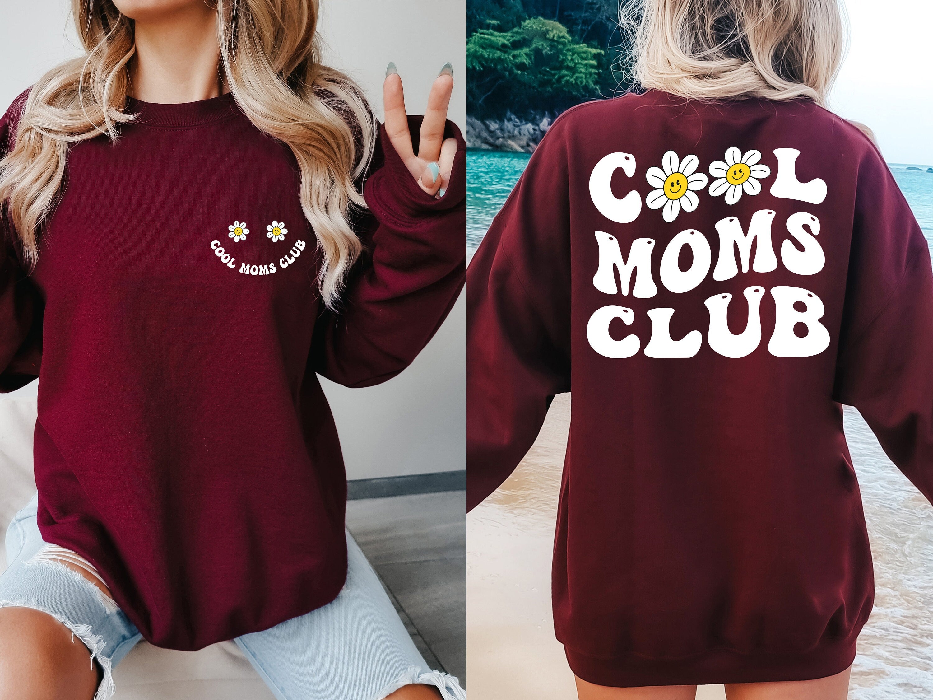 Cool Moms Club Printed Front and Back Sweatshirt, Mother's Day Gift, New Mom Gift, Expecting Mom Gift, Cool Moms Club Crewneck, Gift for Mom
