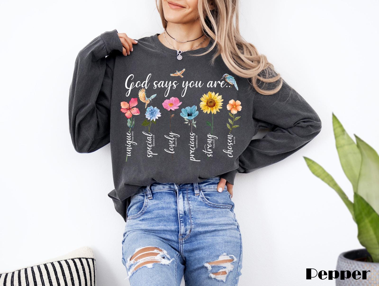 God Says You Are Christian Long SleeveShirt,Floral Bible Quotes Tshirt,Grow In Grace Tshirt,Faith Jesus Sweatshirt,Mental Health Shirt