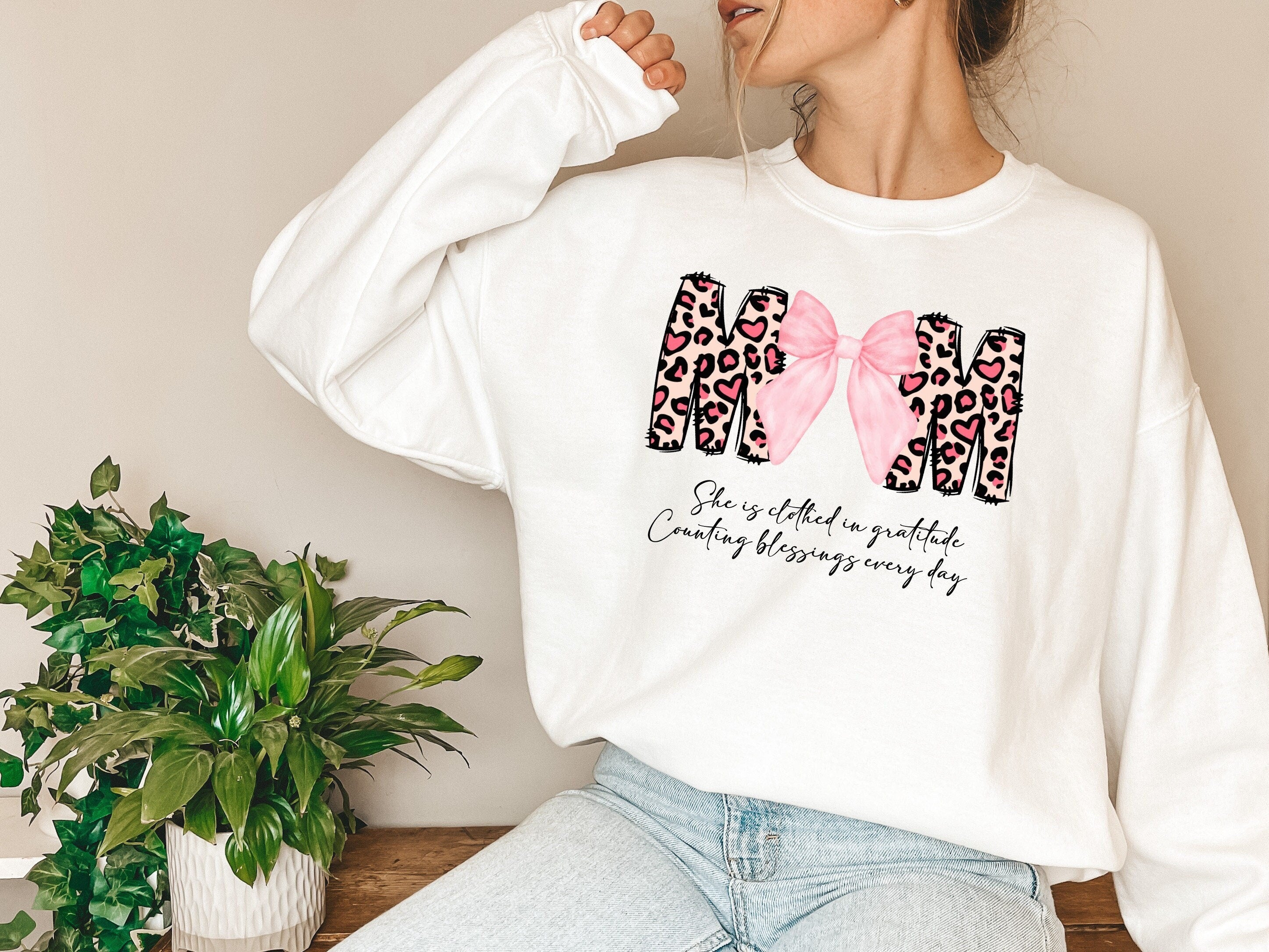 Mom She is Clothed in Gratitude Counting Blessings Every Day Sweatshirt, Wildflowers Mom Shirt, Bible Verses Gift,Empowered Women Sweatshirt