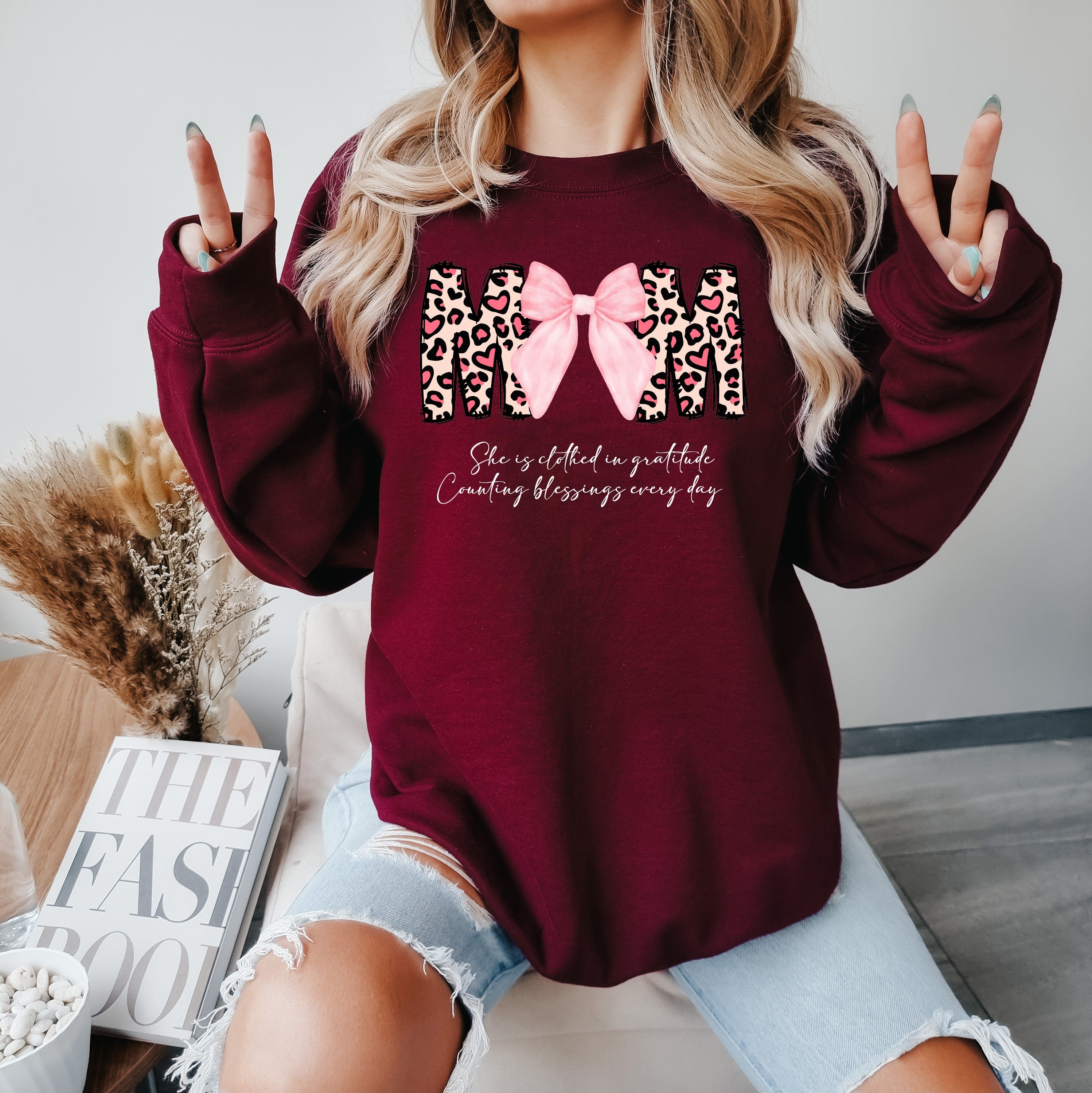 Mom She is Clothed in Gratitude Counting Blessings Every Day Sweatshirt, Wildflowers Mom Shirt, Bible Verses Gift,Empowered Women Sweatshirt