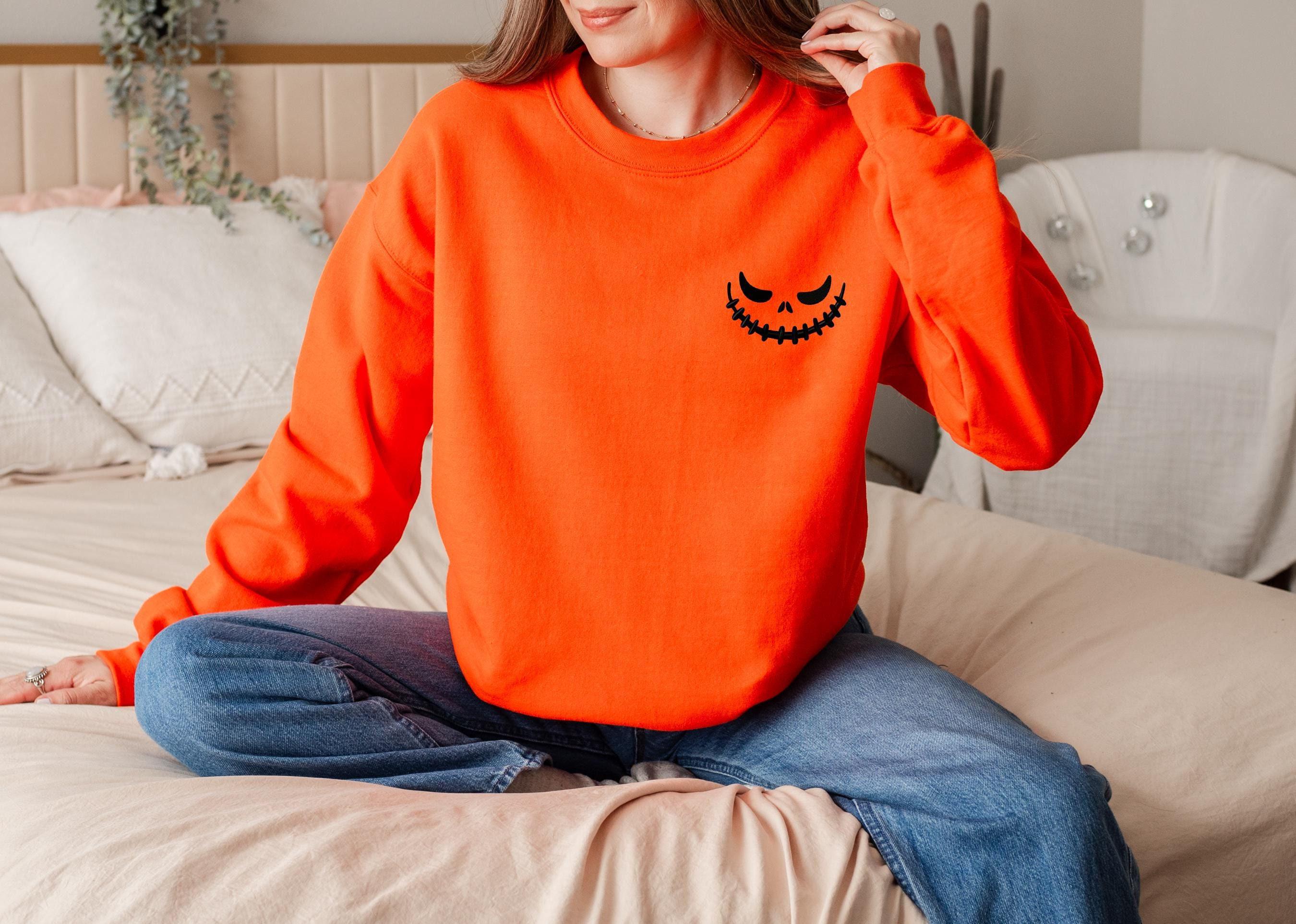 Embroidered Halloween Sweatshirt, Embroidered Halloween Pumpkin Face Sweatshirt, Halloween Crewneck, Halloween Sweatshirt, Spooky Season