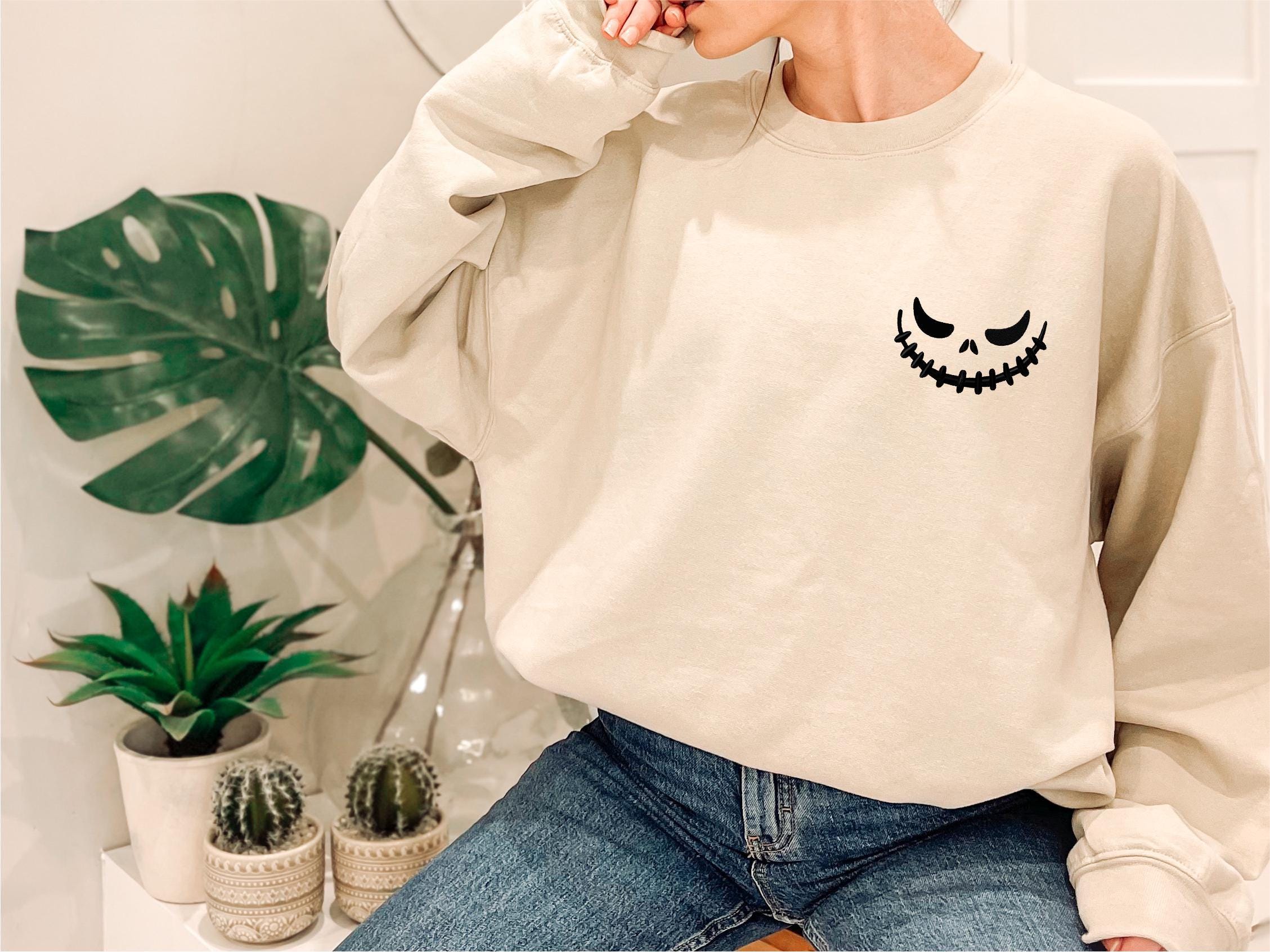 Embroidered Halloween Sweatshirt, Embroidered Halloween Pumpkin Face Sweatshirt, Halloween Crewneck, Halloween Sweatshirt, Spooky Season