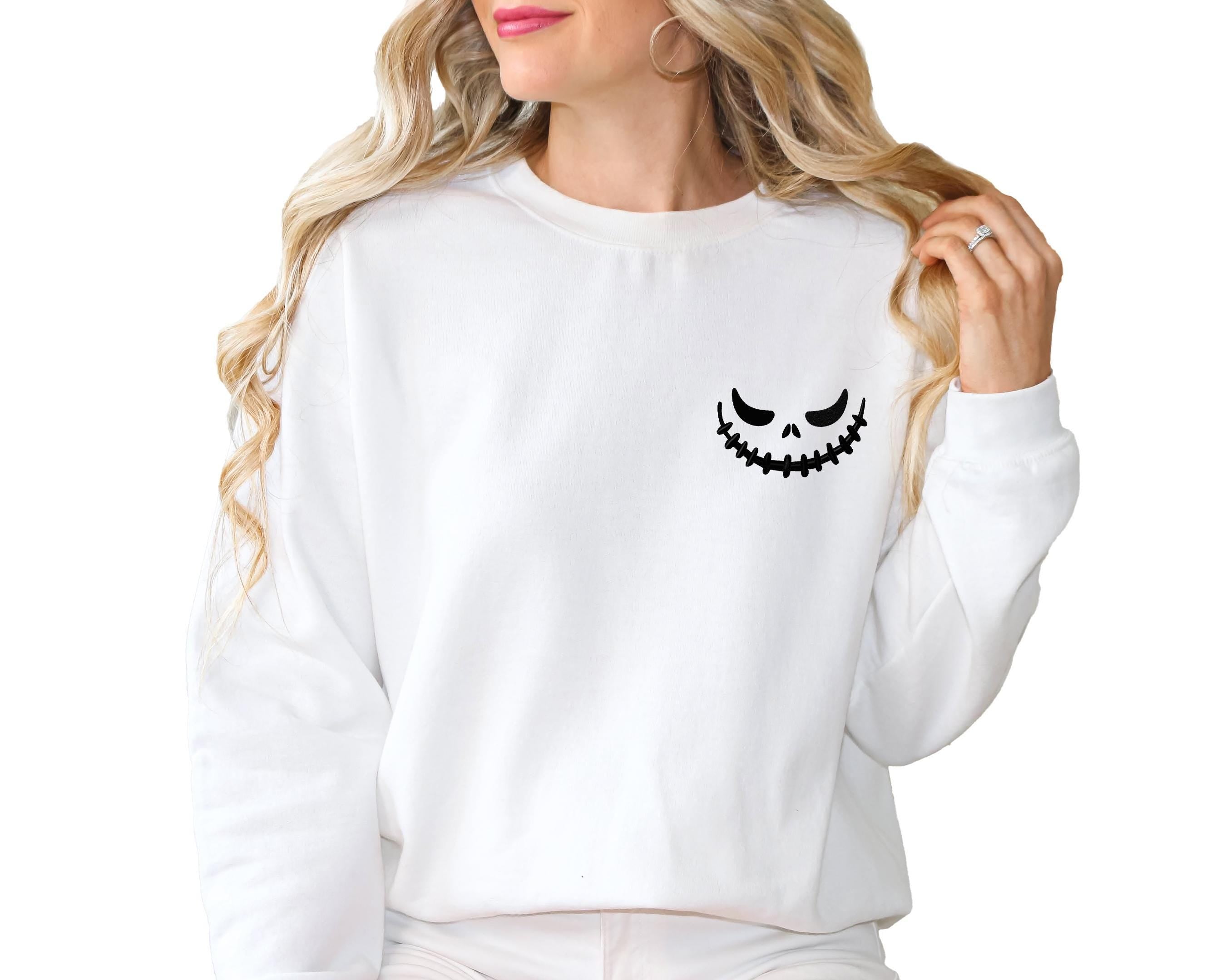 Embroidered Halloween Sweatshirt, Embroidered Halloween Pumpkin Face Sweatshirt, Halloween Crewneck, Halloween Sweatshirt, Spooky Season