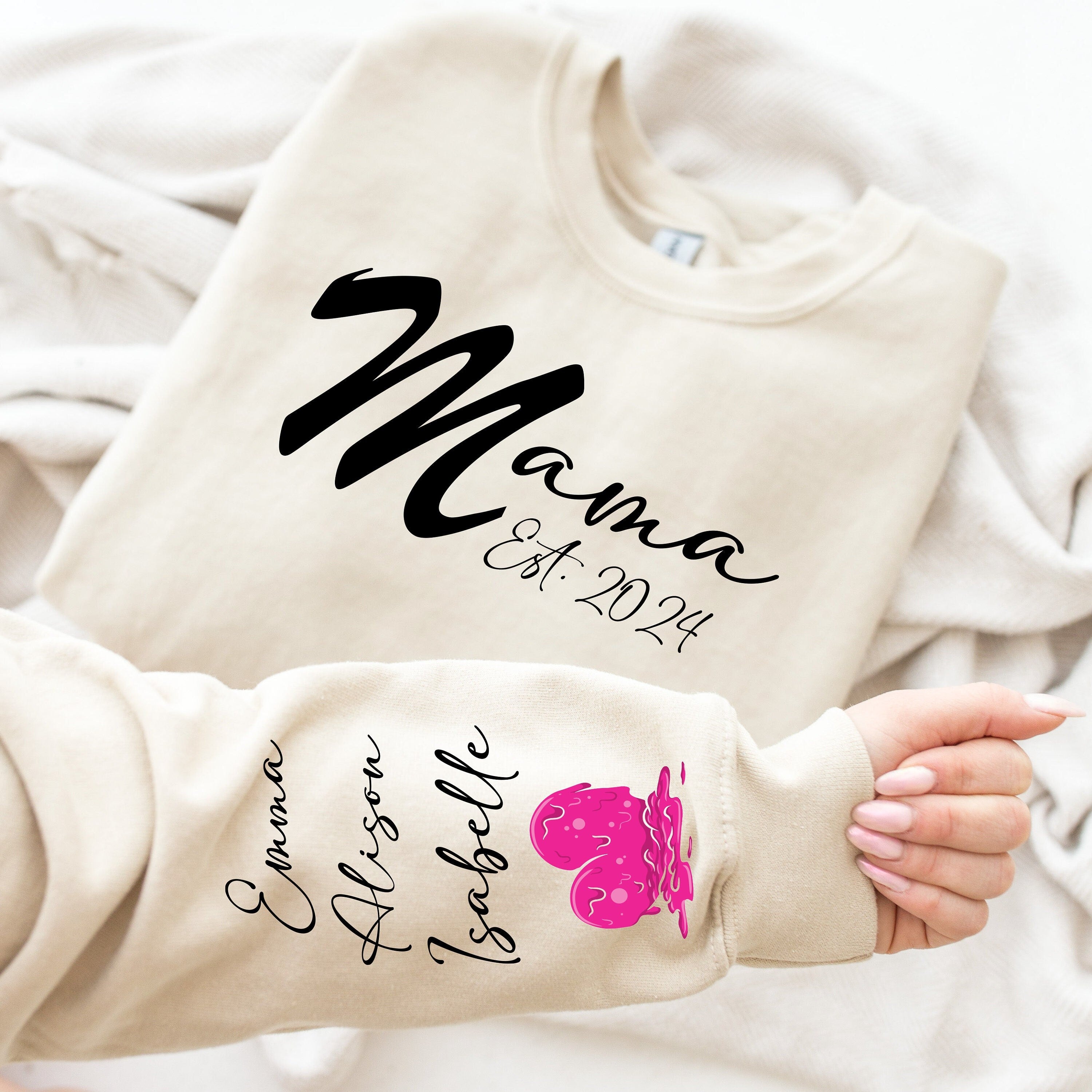 Mama Est. 2024 Custom Mama Sweatshirt, Kids Names, Personalized Mothers Day Gift, Mama Gift for Her, Mom Life, Birthday, Trendy Mom Shirt