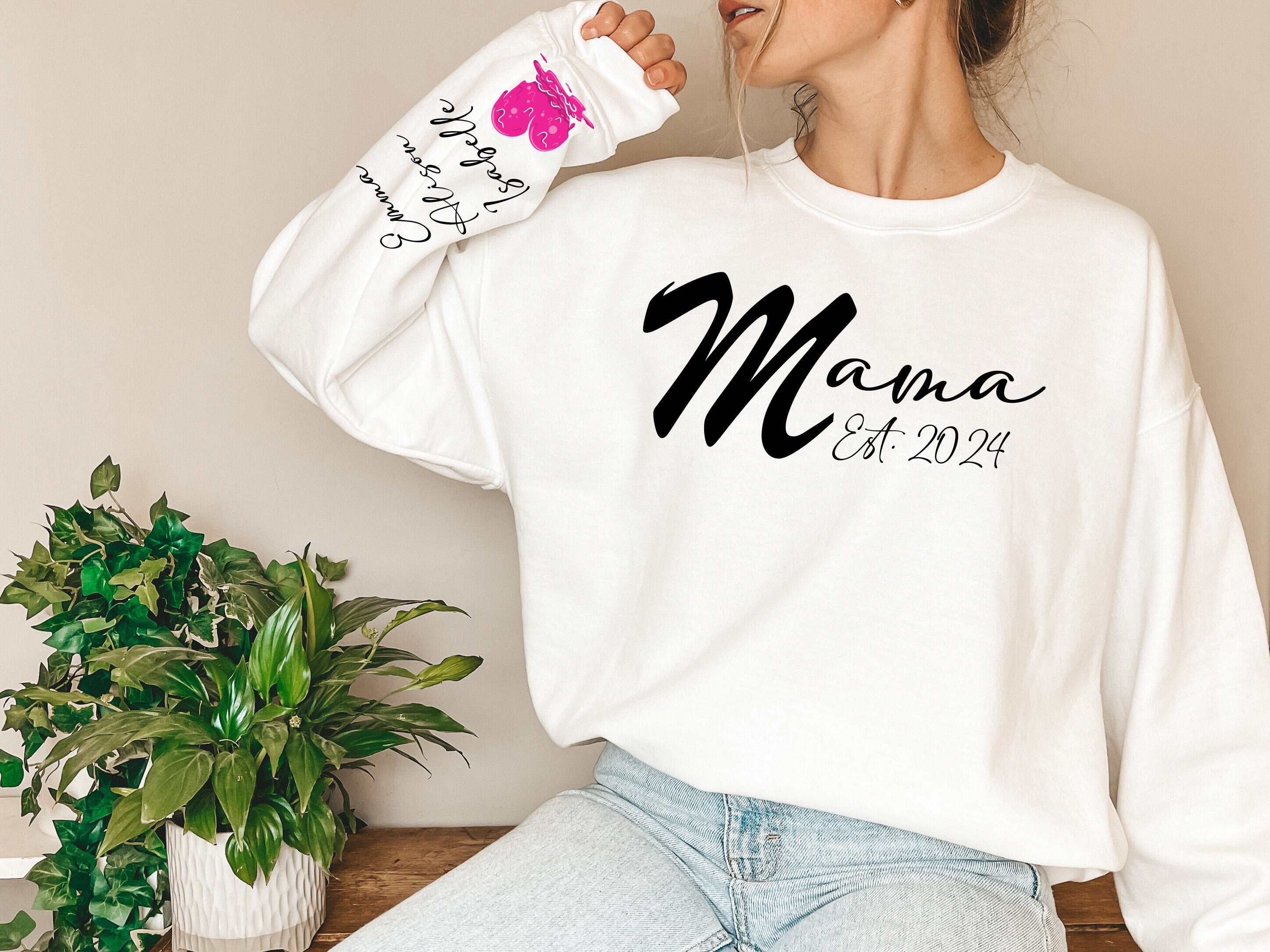Mama Est. 2024 Custom Mama Sweatshirt, Kids Names, Personalized Mothers Day Gift, Mama Gift for Her, Mom Life, Birthday, Trendy Mom Shirt