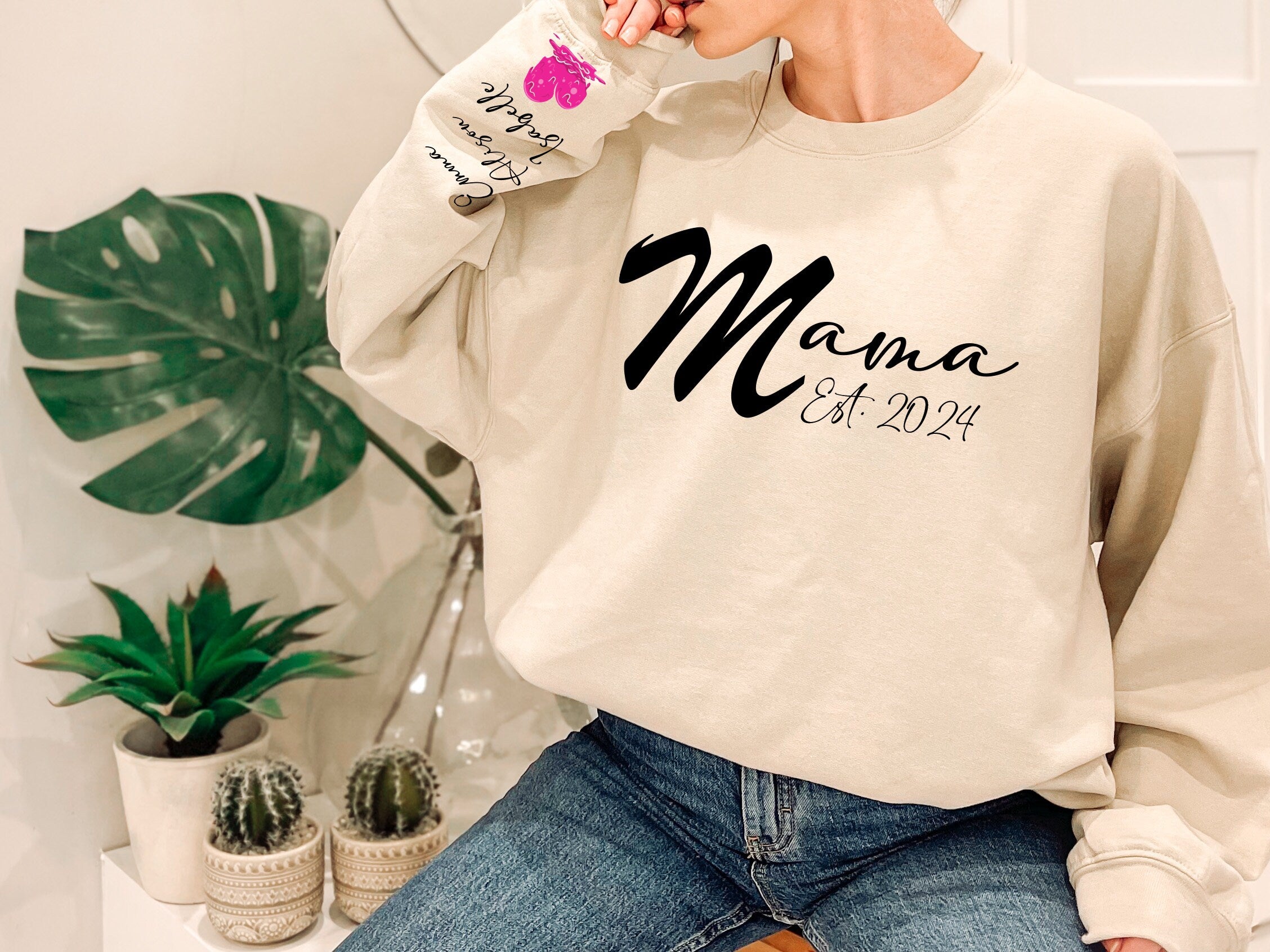 Mama Est. 2024 Custom Mama Sweatshirt, Kids Names, Personalized Mothers Day Gift, Mama Gift for Her, Mom Life, Birthday, Trendy Mom Shirt