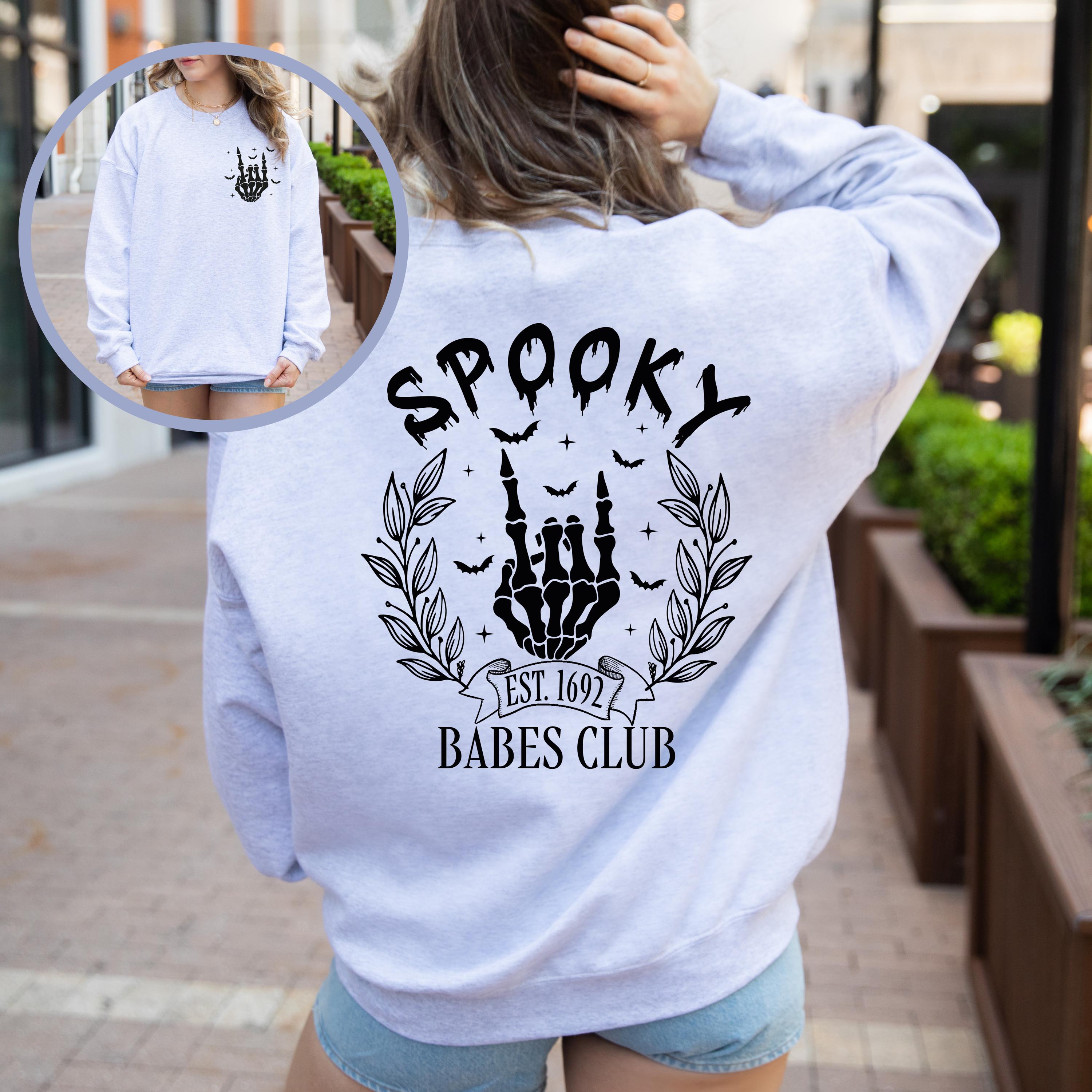 Spooky Babes Club Sweatshirt, Halloween Crewneck Sweatshirt, Spooky Vibes Sweatshirt, Cozy Halloween Bitch Crewneck, Trendy Halloween Shirt