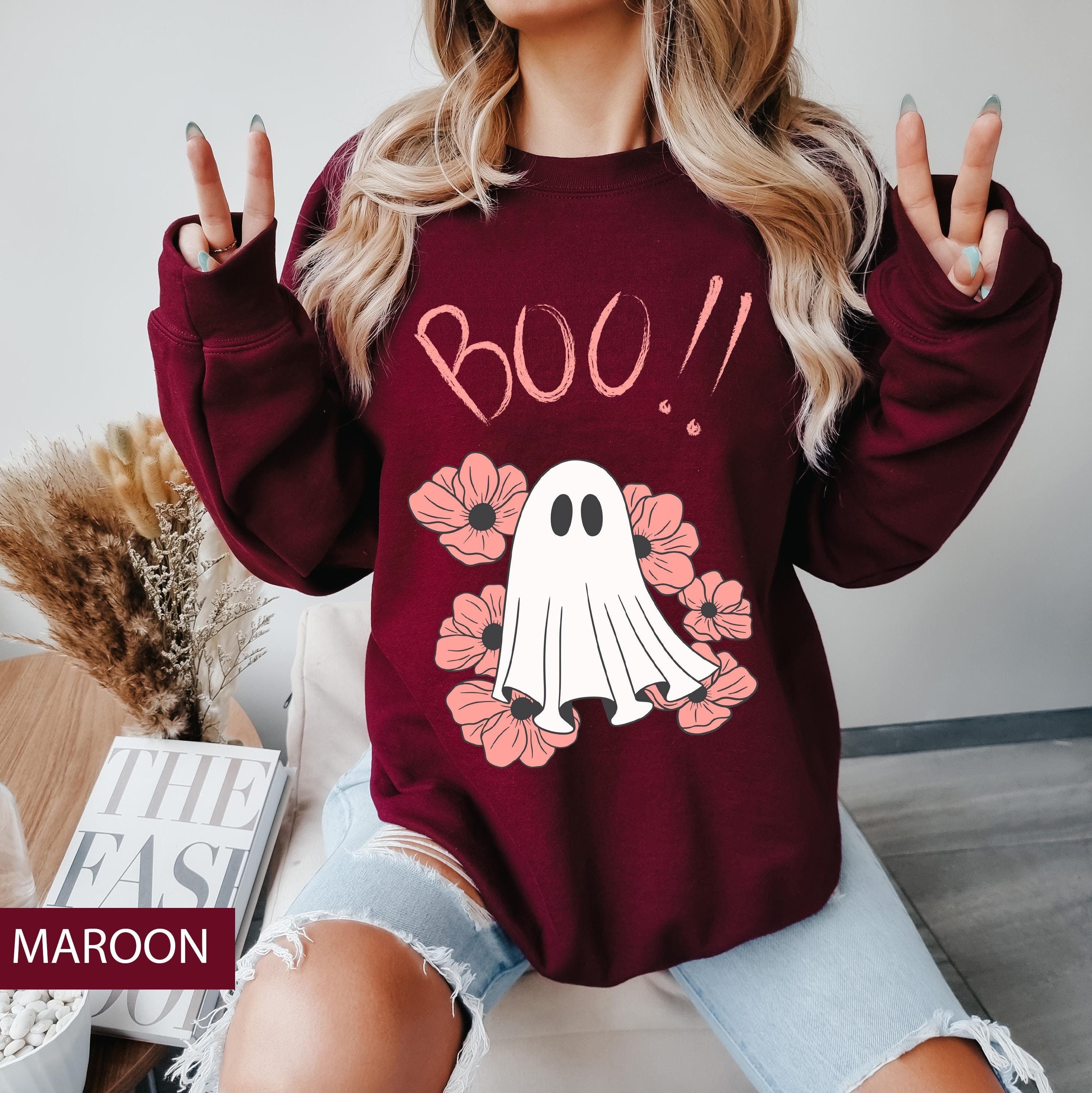 Boo cute ghost sweatshirt, Halloween sweatshirt, Spooky season sweatshirt, Boo sweatshirt, Ghost sweatshirt, Vintage Halloween sweatshirt