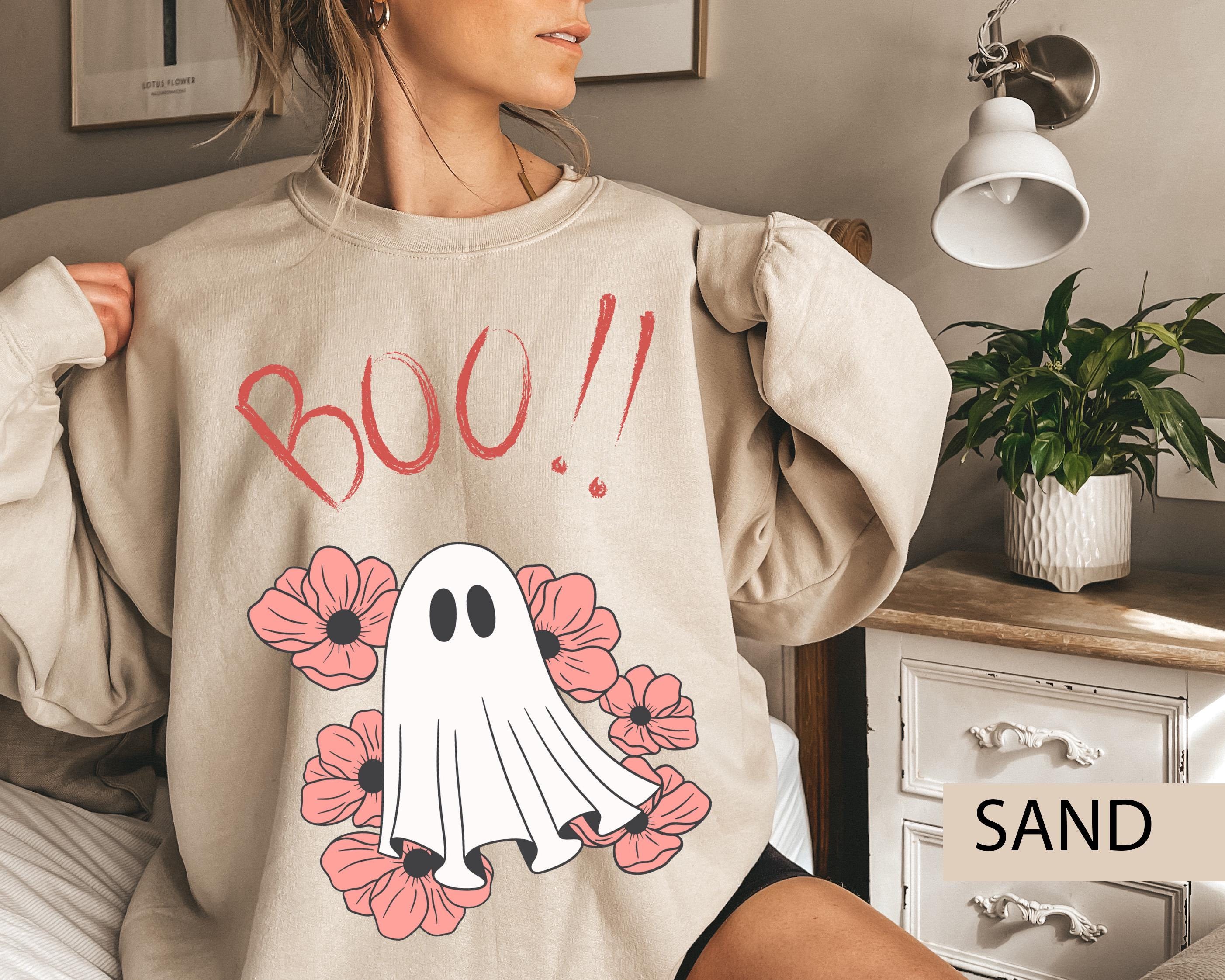Boo cute ghost sweatshirt, Halloween sweatshirt, Spooky season sweatshirt, Boo sweatshirt, Ghost sweatshirt, Vintage Halloween sweatshirt