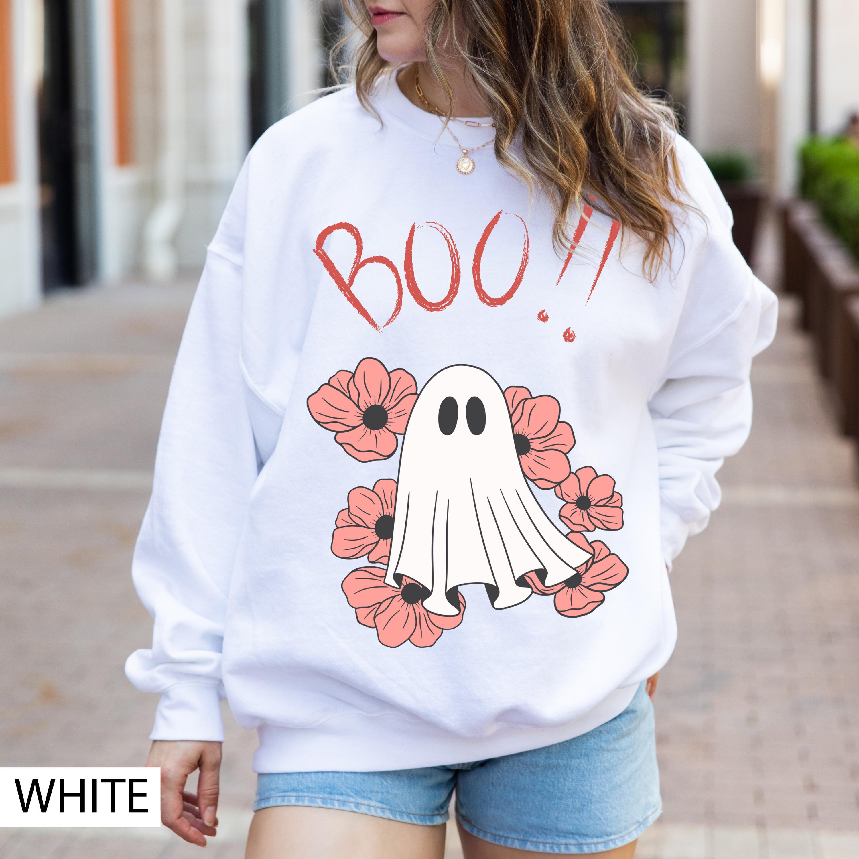 Boo cute ghost sweatshirt, Halloween sweatshirt, Spooky season sweatshirt, Boo sweatshirt, Ghost sweatshirt, Vintage Halloween sweatshirt