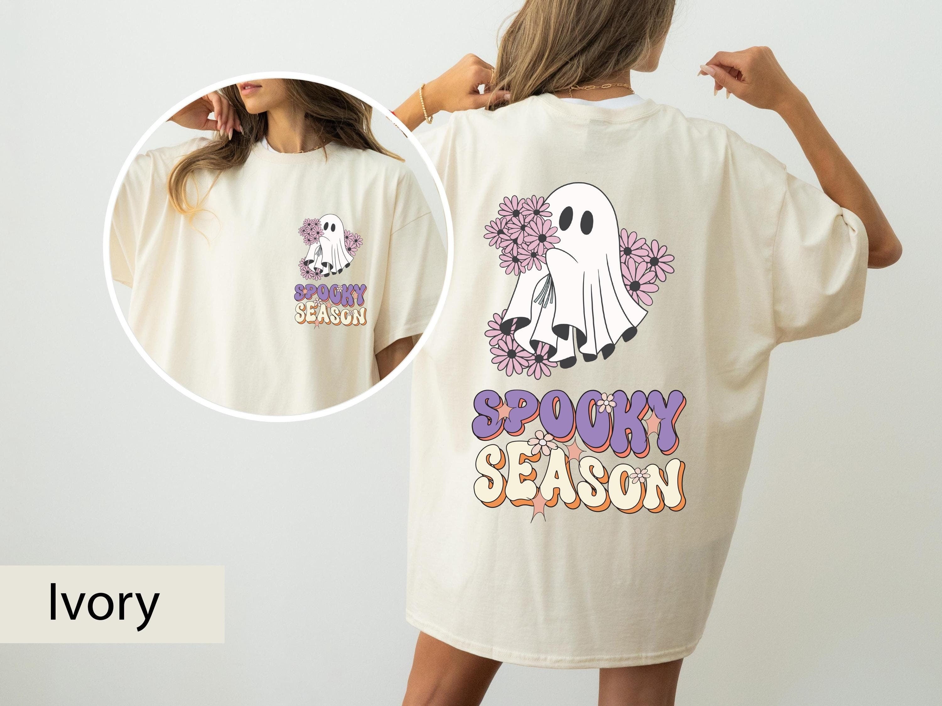 Spooky season cute Halloween ghost shirt, Ghost shirt, Spooky season shirt, Halloween season shirt, Vintage shirt, front and back shirt