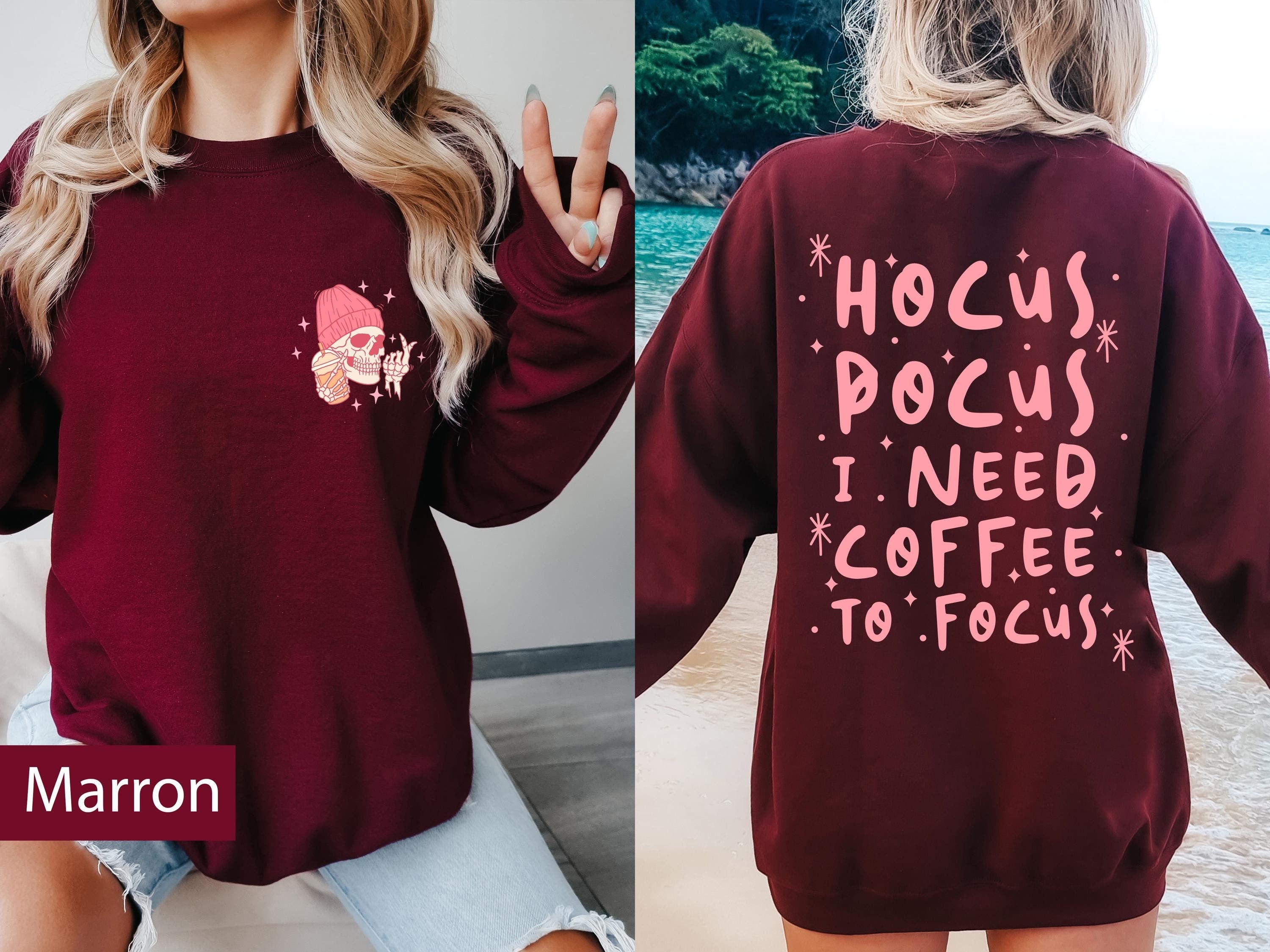 Hocus pocus I need coffee to focus skeleton Sweatshirt, Spooky season Sweatshirt, Coffee Sweatshirt, Skeleton Sweatshirt, Halloween sweat