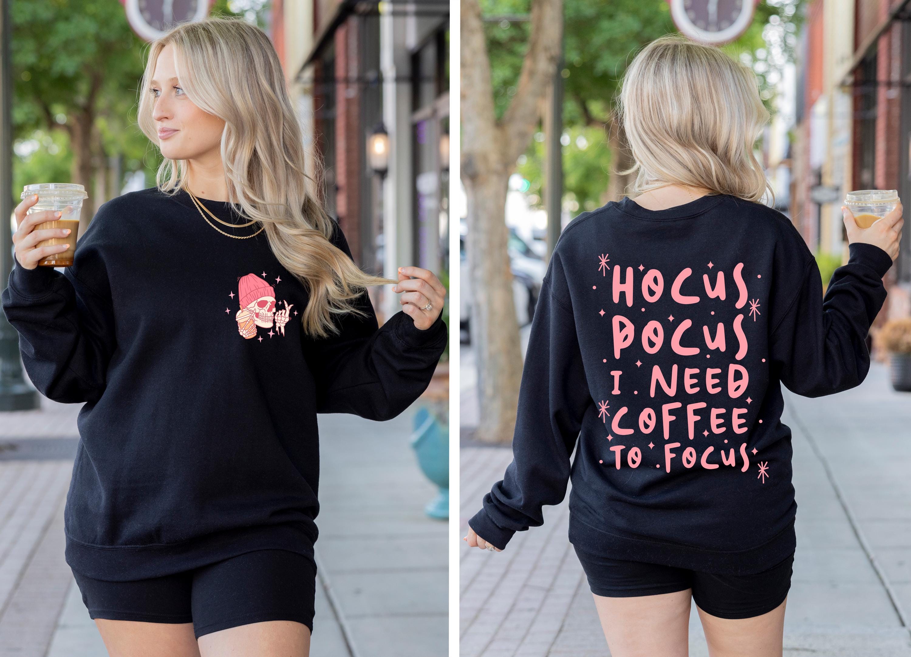Hocus pocus I need coffee to focus skeleton Sweatshirt, Spooky season Sweatshirt, Coffee Sweatshirt, Skeleton Sweatshirt, Halloween sweat