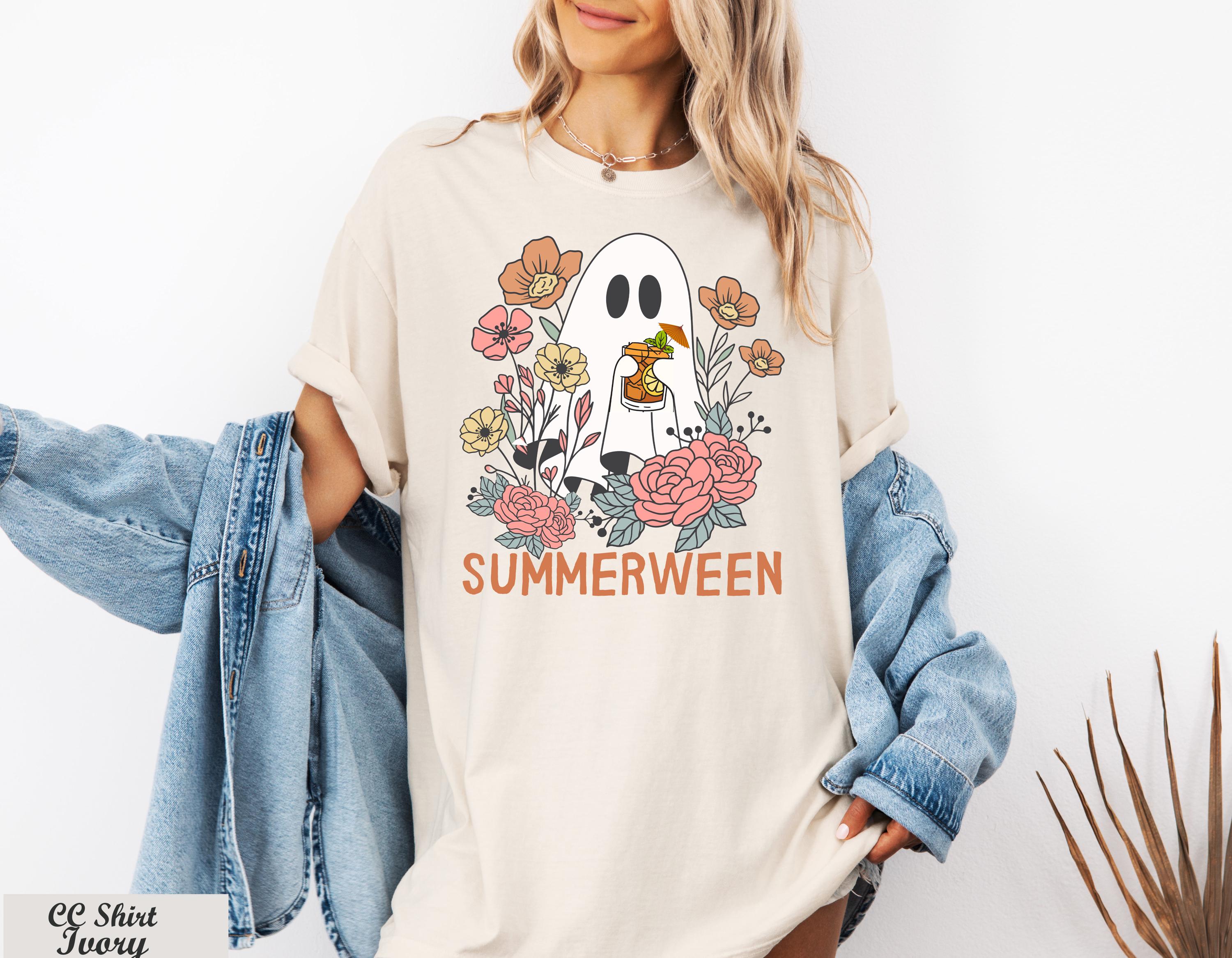 Ghost Summerween Shirt, Funny Summer Halloween Shirt,Vintage Summer Tee,Halloween Cocktail Shirt,Halloween Beachy Gift,Spooky Season Shirt