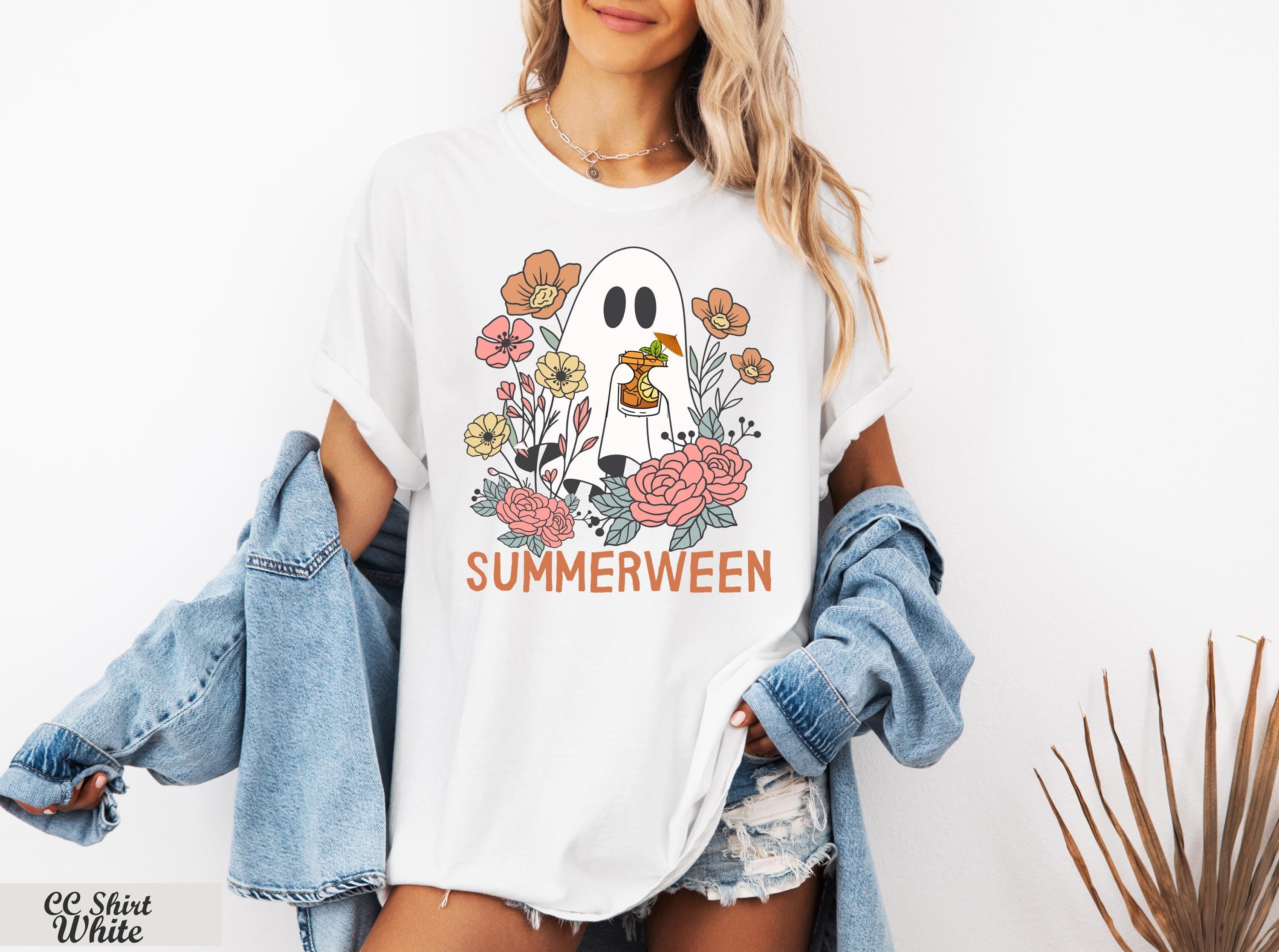 Ghost Summerween Shirt, Funny Summer Halloween Shirt,Vintage Summer Tee,Halloween Cocktail Shirt,Halloween Beachy Gift,Spooky Season Shirt