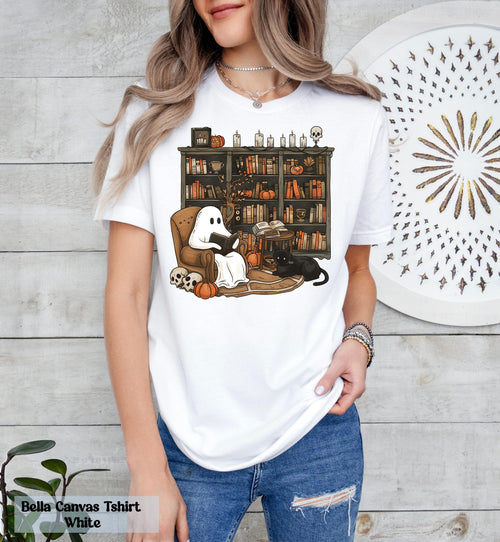 Comfort Colors® Retro Ghost Reading Books Shirt, Librarian Ghost Tee, Halloween Teacher Shirt, Librarian Halloween Shirt, Gift for Readers