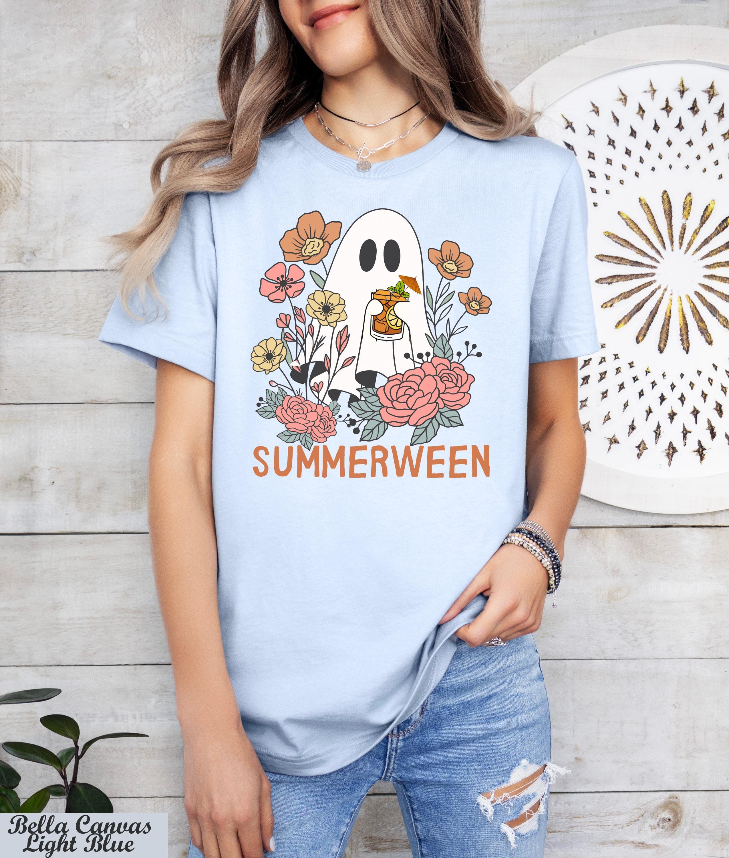Ghost Summerween Shirt, Funny Summer Halloween Shirt,Vintage Summer Tee,Halloween Cocktail Shirt,Halloween Beachy Gift,Spooky Season Shirt