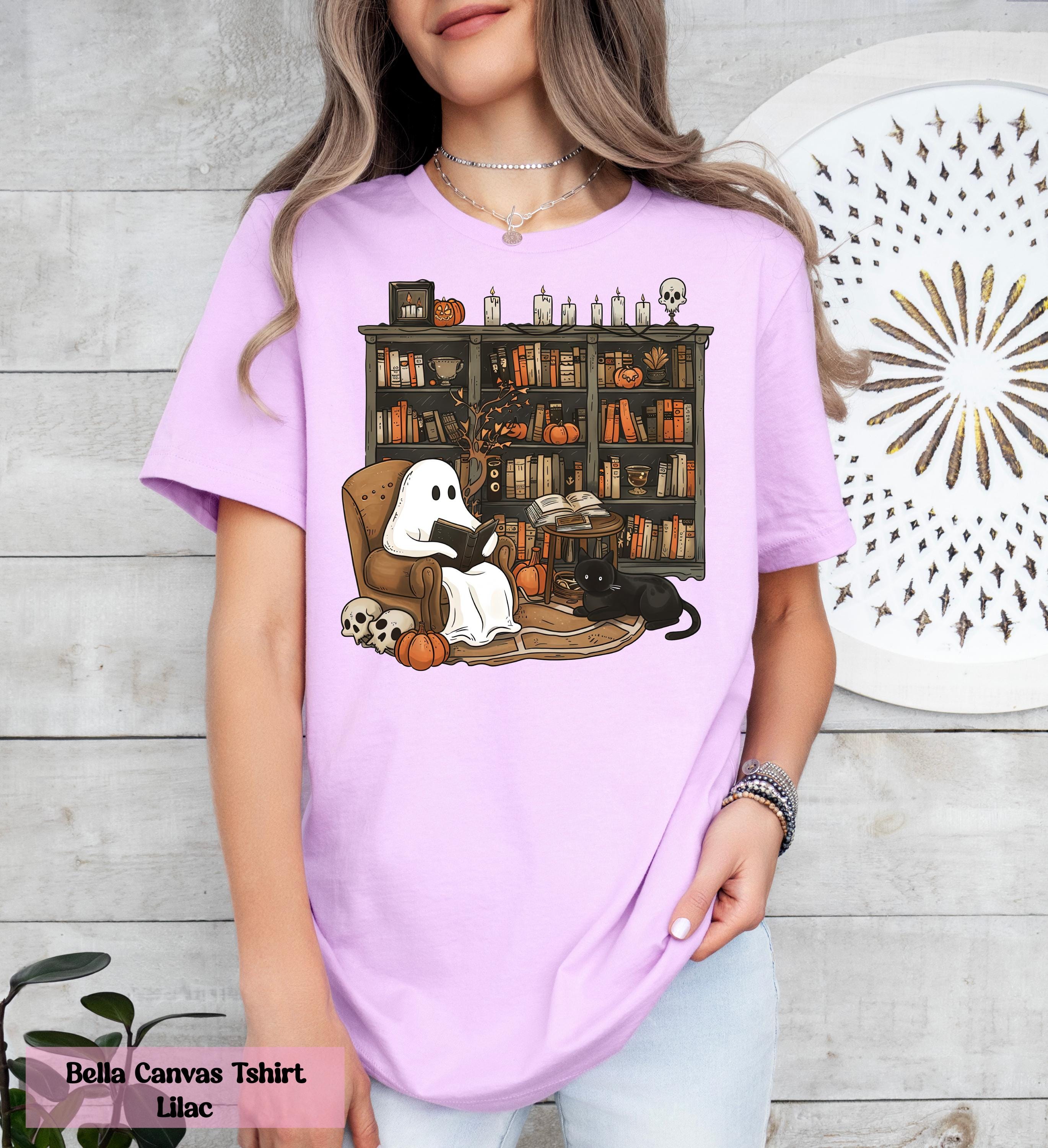 Comfort Colors® Retro Ghost Reading Books Shirt, Librarian Ghost Tee, Halloween Teacher Shirt, Librarian Halloween Shirt, Gift for Readers