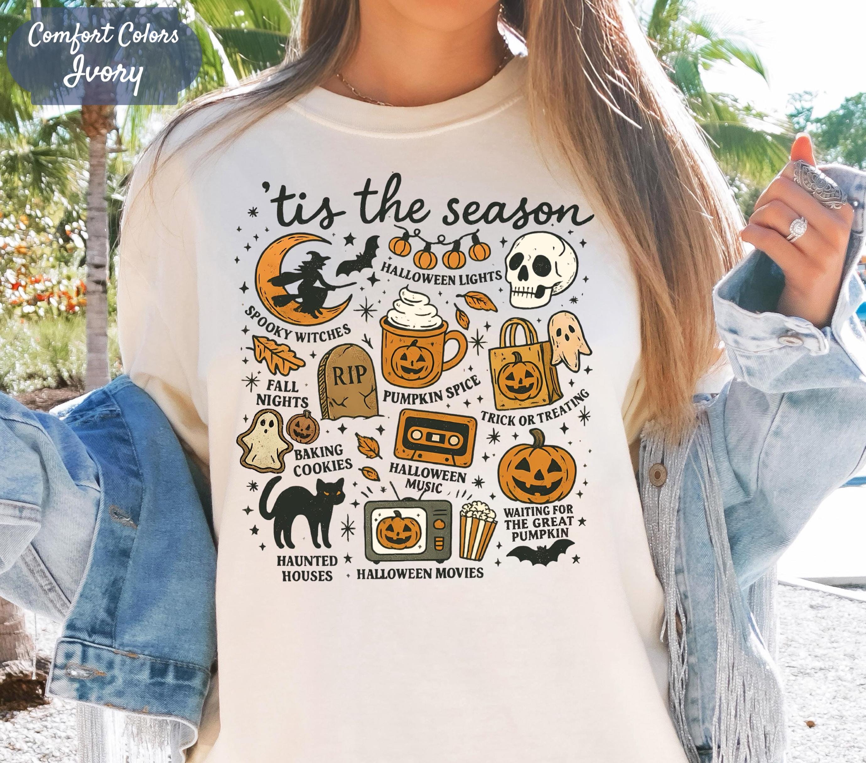 Tis The Season Shirt, Witchy Gifts, Spooky Vibes Tee, Pumpkin Tee, Halloween Vibes Shirt, Vintage Halloween Shirt,, Fall Nights Shirt Gift