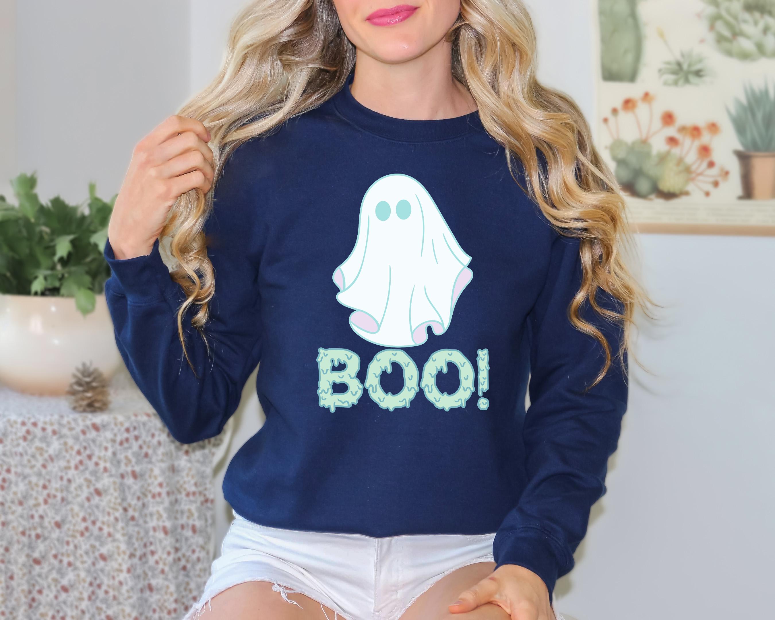Halloween boo ghost Sweatshirt , cute ghost Sweatshirt, Spooky Season sweatshirt, Halloween Gift, Halloween cute boo ghost sweatshirt