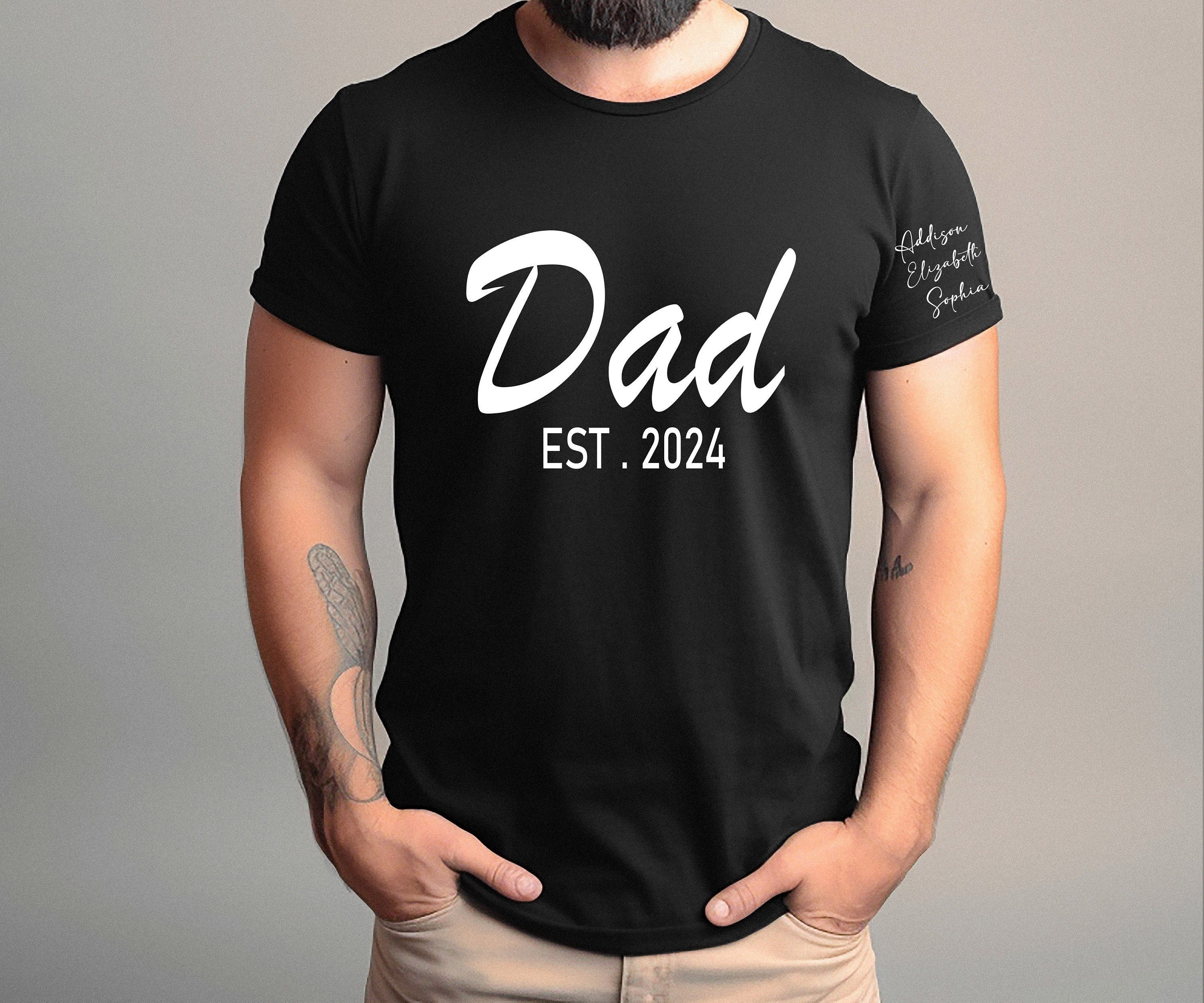 Custom Dad Est Year Children Names On Sleeve Shirt, Personalized Father's Day Shirt, Baby Announcement Tee Dad, Gift For New Dad