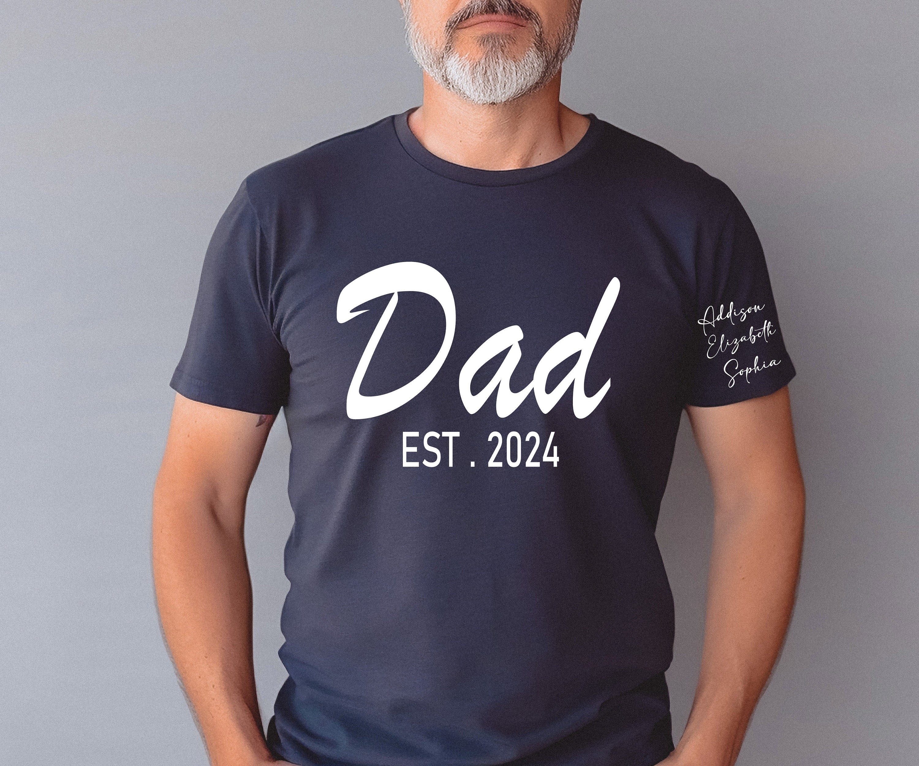 Custom Dad Est Year Children Names On Sleeve Shirt, Personalized Father's Day Shirt, Baby Announcement Tee Dad, Gift For New Dad
