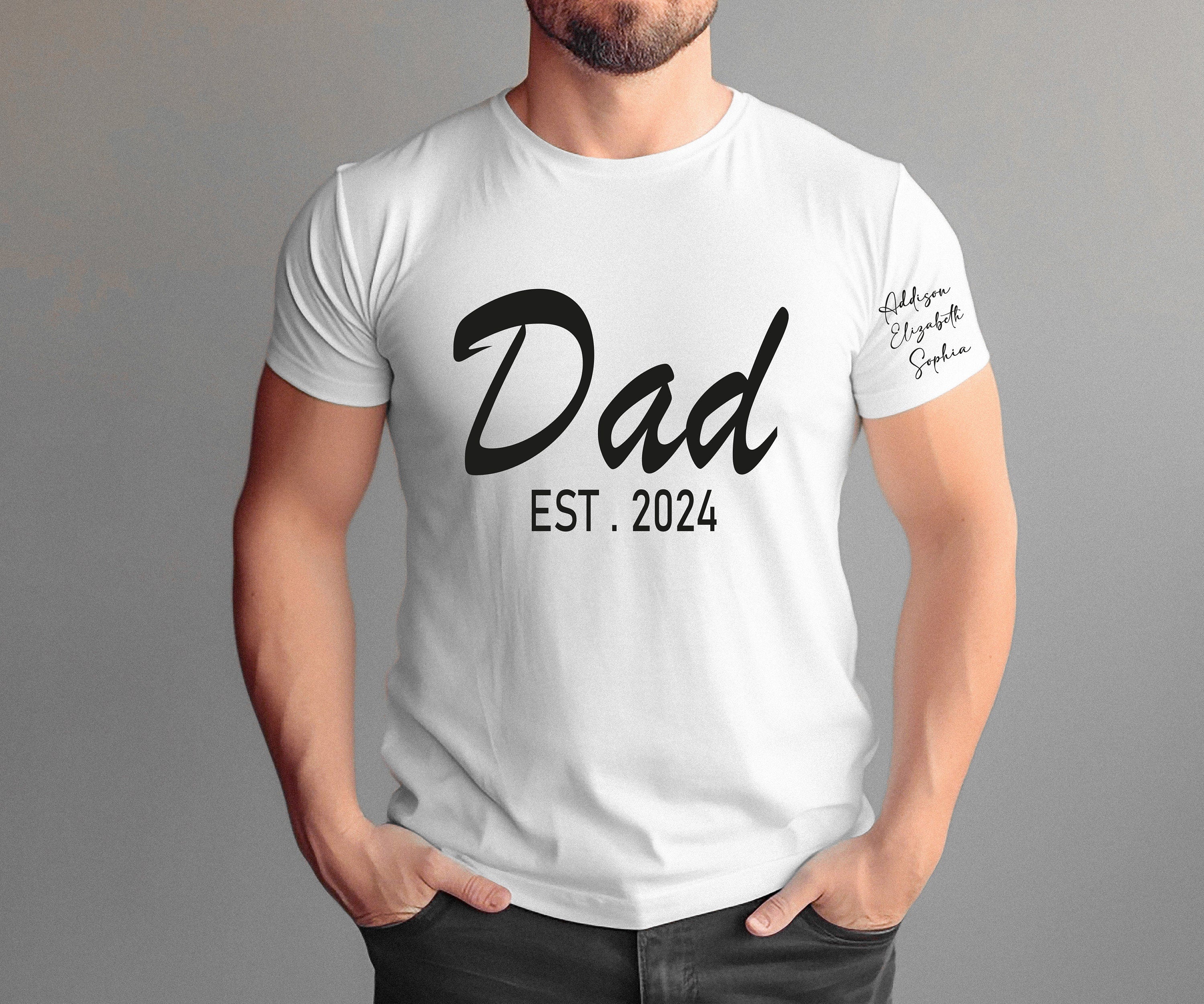 Custom Dad Est Year Children Names On Sleeve Shirt, Personalized Father's Day Shirt, Baby Announcement Tee Dad, Gift For New Dad