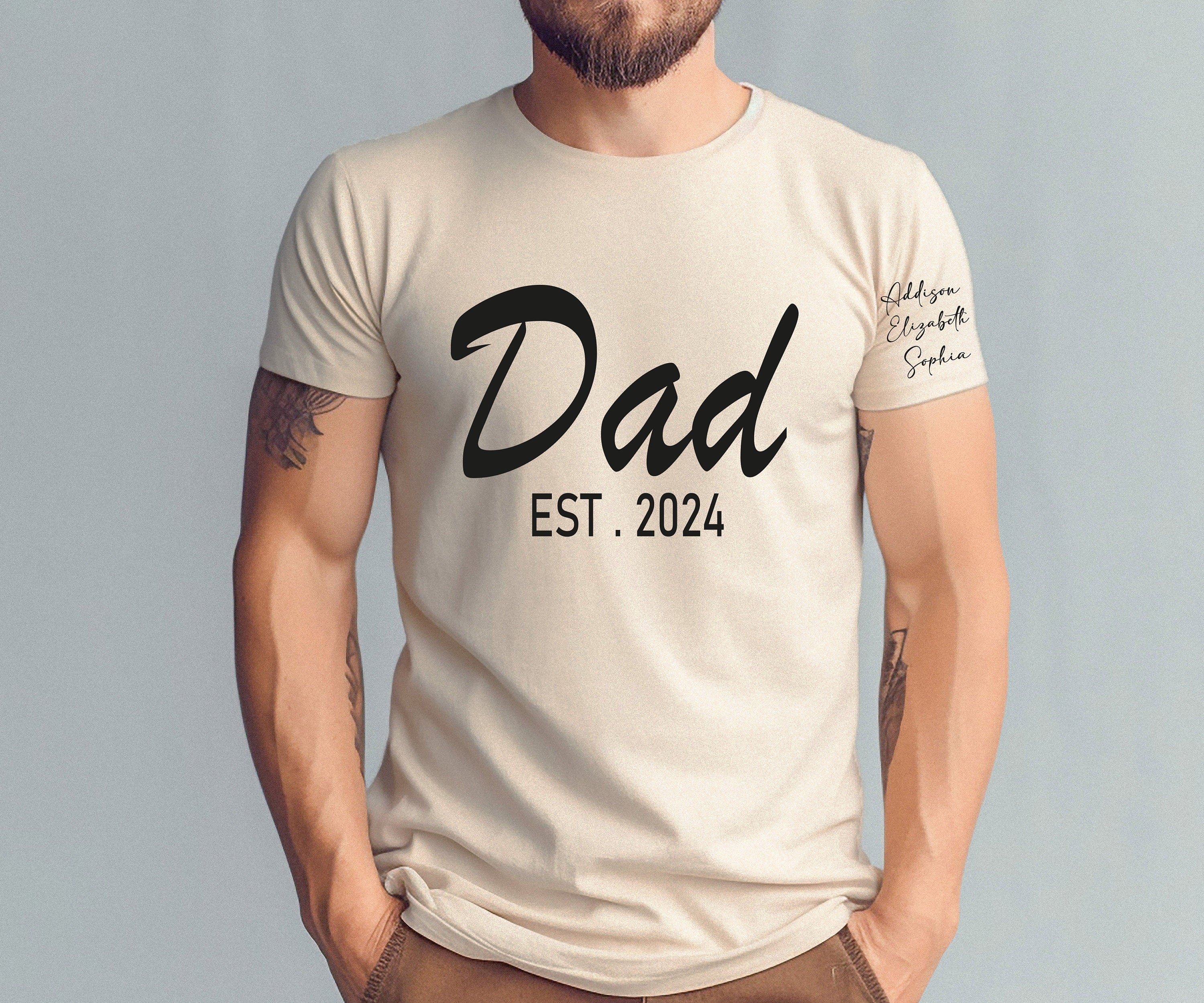 Custom Dad Est Year Children Names On Sleeve Shirt, Personalized Father's Day Shirt, Baby Announcement Tee Dad, Gift For New Dad