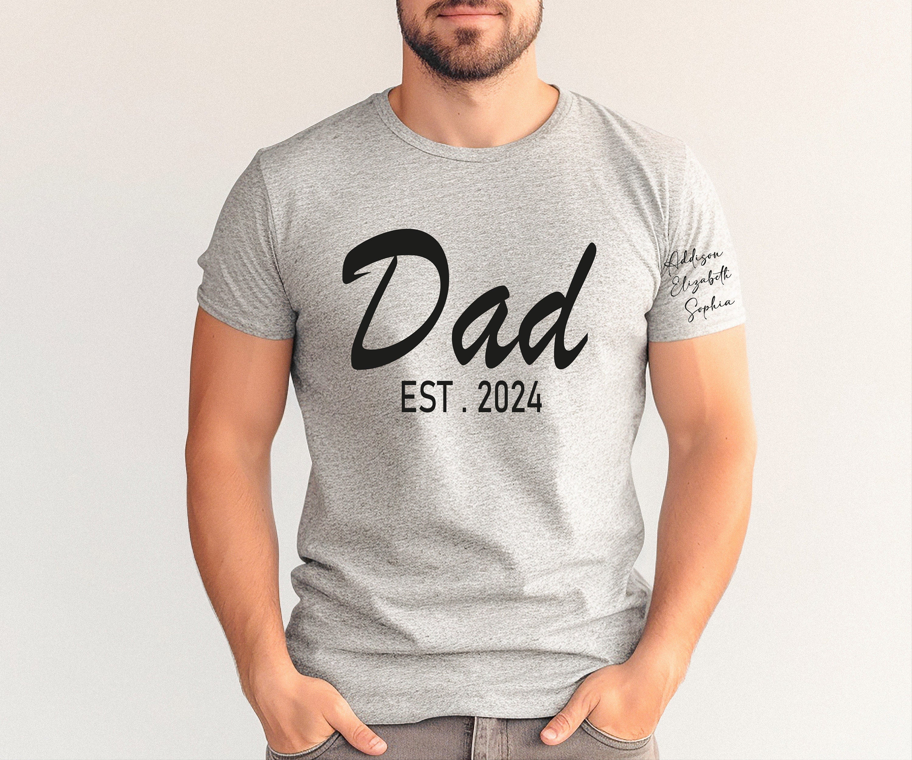 Custom Dad Est Year Children Names On Sleeve Shirt, Personalized Father's Day Shirt, Baby Announcement Tee Dad, Gift For New Dad