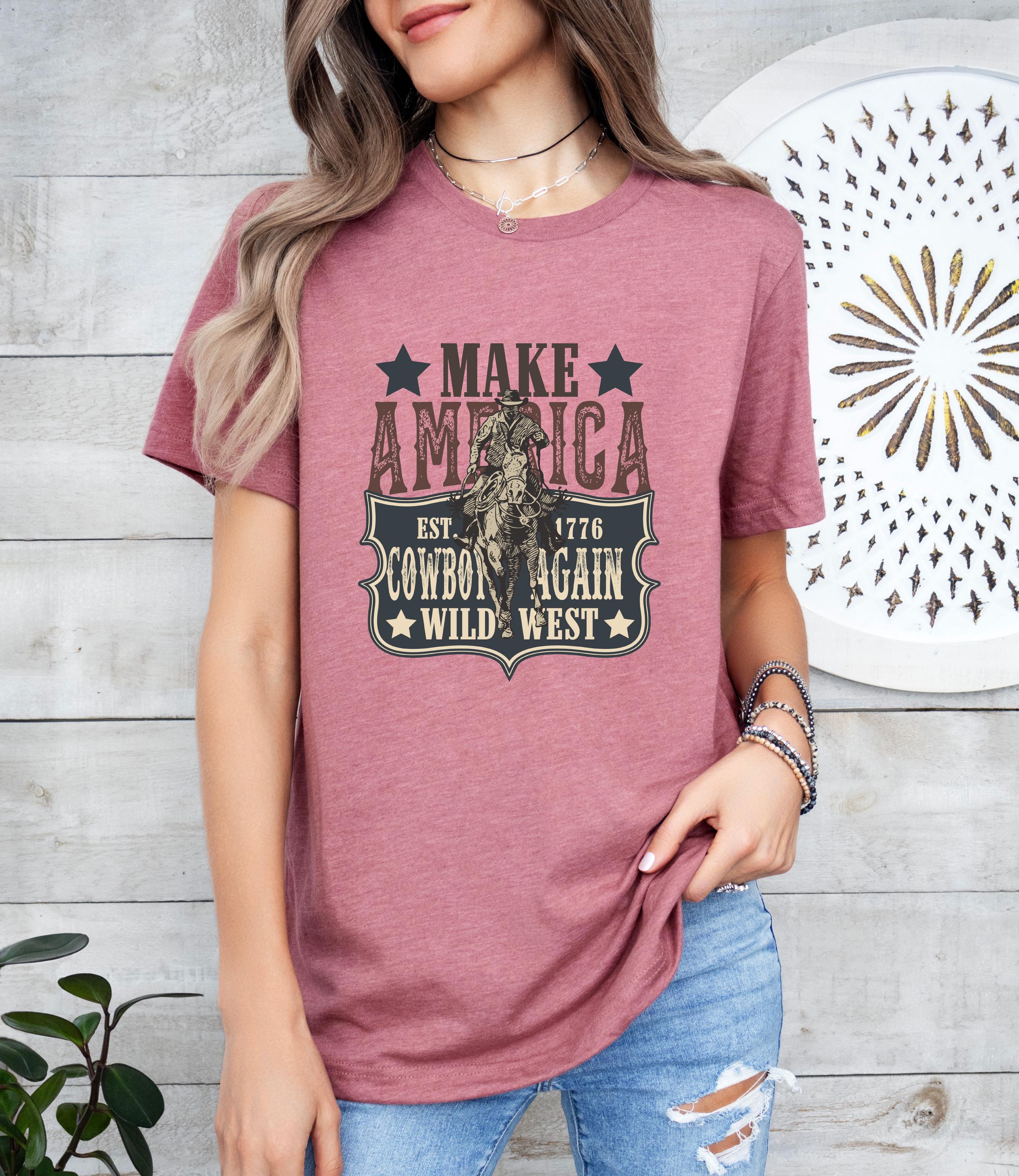 Make America Cowboy Again Western Rodeo Shirt, Cowboy Shirt, Bucking Bronco, July 4th Tee, America Shirt, Patriotic Shirt, Western Shirt