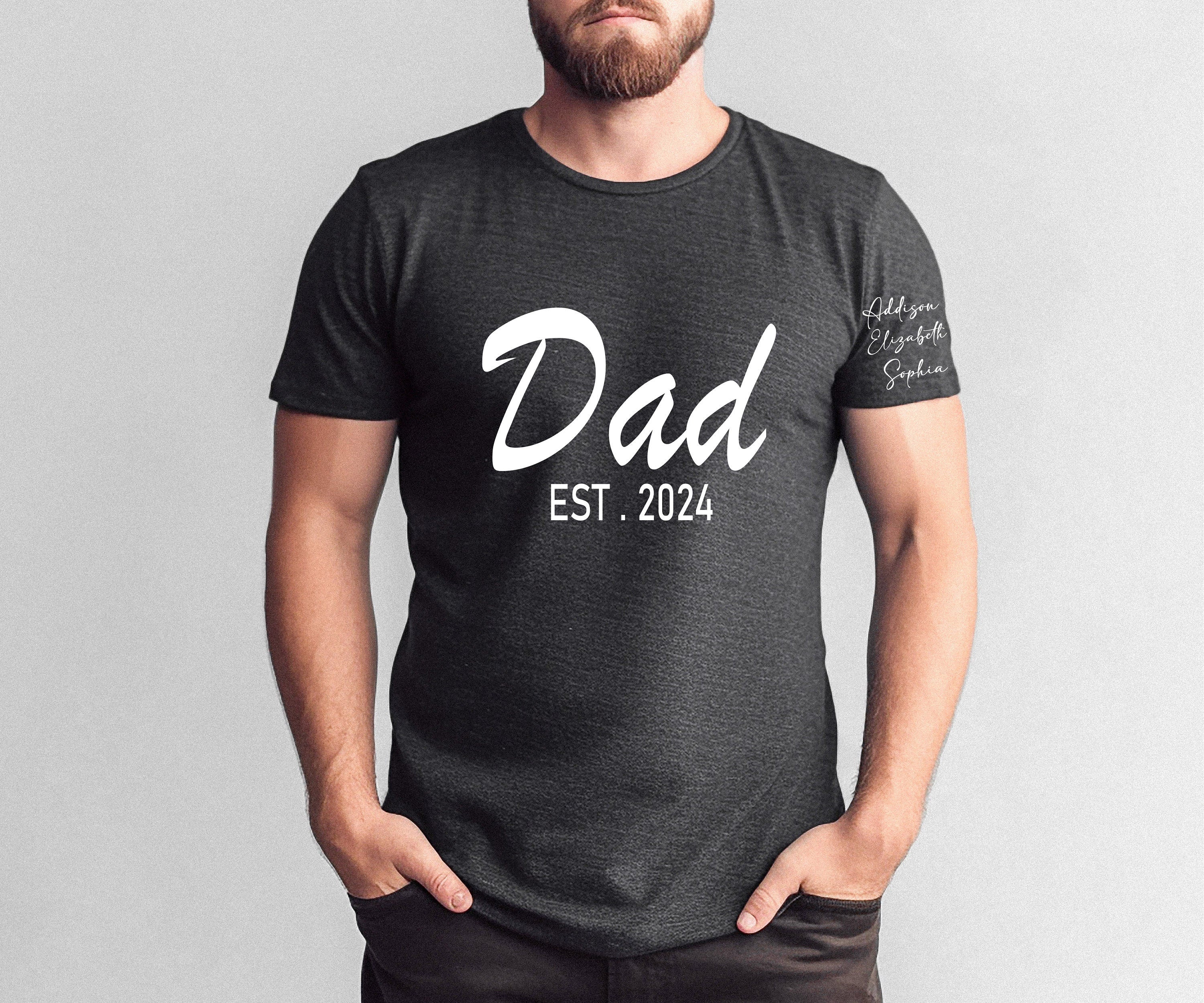 Custom Dad Est Year Children Names On Sleeve Shirt, Personalized Father's Day Shirt, Baby Announcement Tee Dad, Gift For New Dad