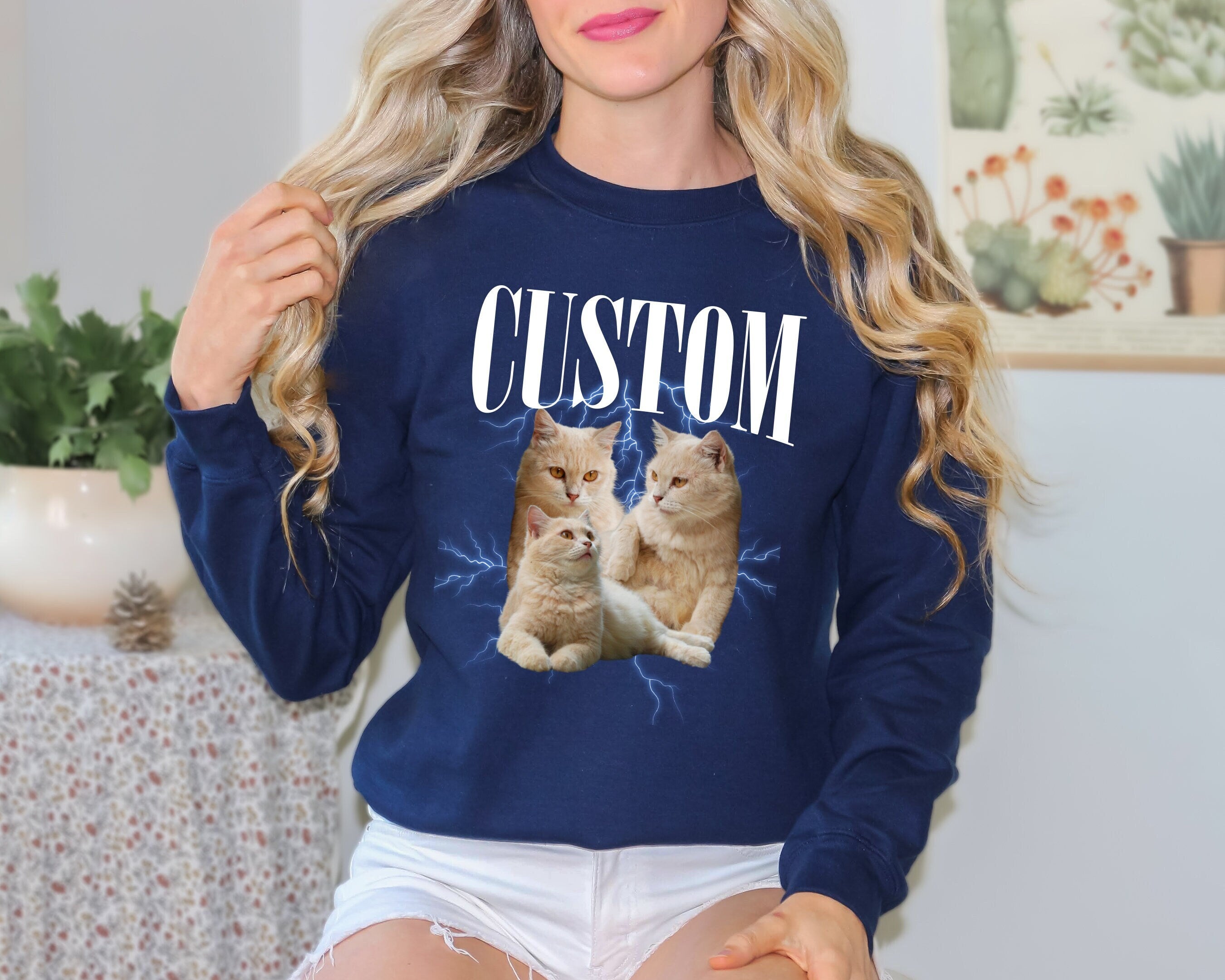 Retro Custom Cat Sweatshirt, Custom Cat Sweater, Photo Sweatshirt, 90s Retro Sweater, Custom Cat, Cat mom, Crewneck, Cat Dad, Pe