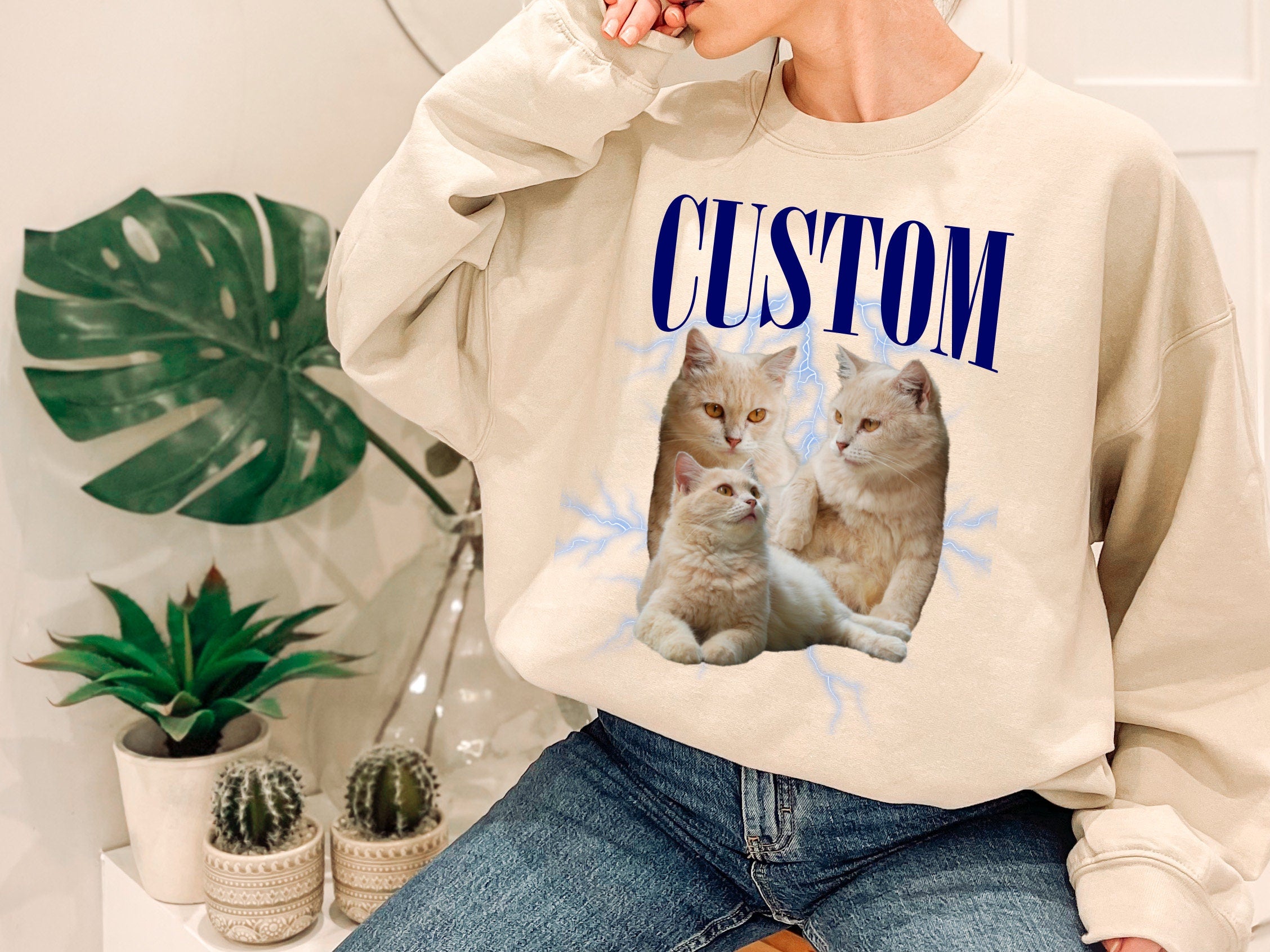 Retro Custom Cat Sweatshirt, Custom Cat Sweater, Photo Sweatshirt, 90s Retro Sweater, Custom Cat, Cat mom, Crewneck, Cat Dad, Pe